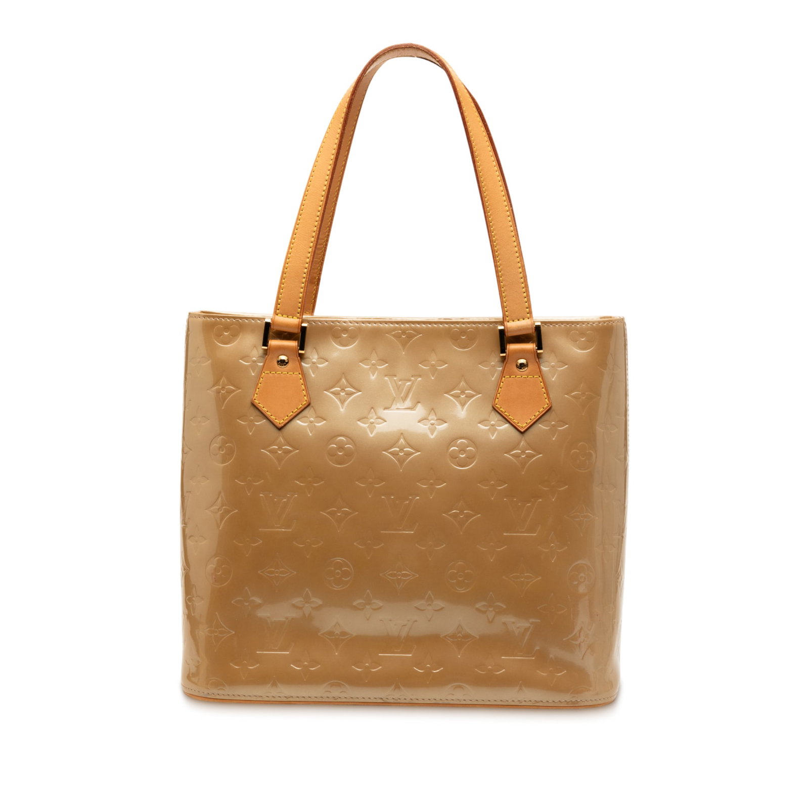 Louis Vuitton Houston Brown Monogram Vernis Leather Handbag: Louis Vuitton Houston Brown Monogram Vernis Leather Handbag This Louis Vuitton Monogram Vernis Houston handbag features a monogram vernis leather body with a glossy finish, flat vachetta leather handl