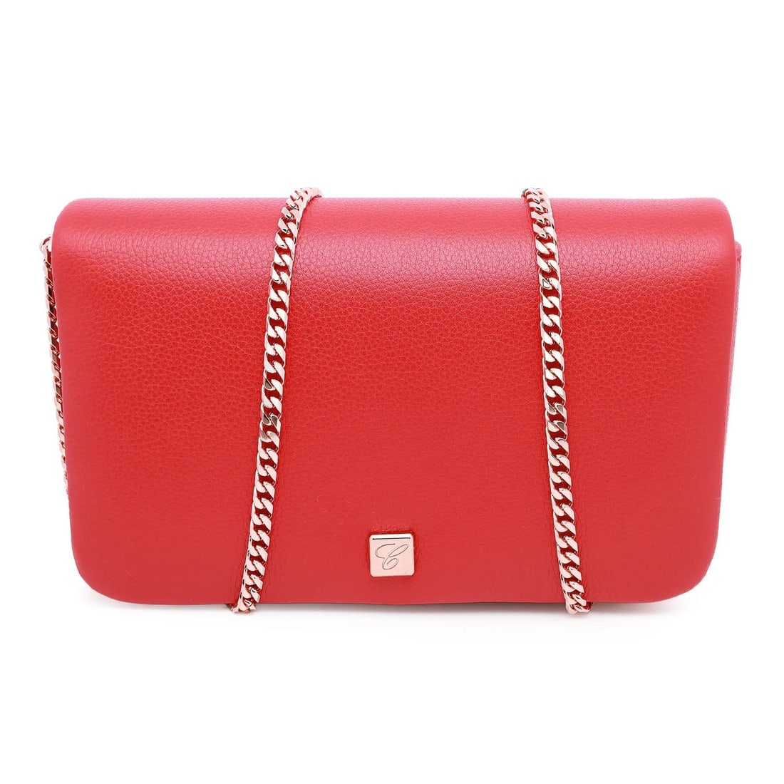 Chopard Ice Cube Red Grained Leather Mini Crossbody Bag 95000-1105: Chopard Ice Cube Red Grained Leather Mini Crossbody Bag 95000-1105 Introducing the Chopard Ice Cube Mini Crossbody Bag, a chic accessory crafted from luxurious red grained calf leather. This stylish h