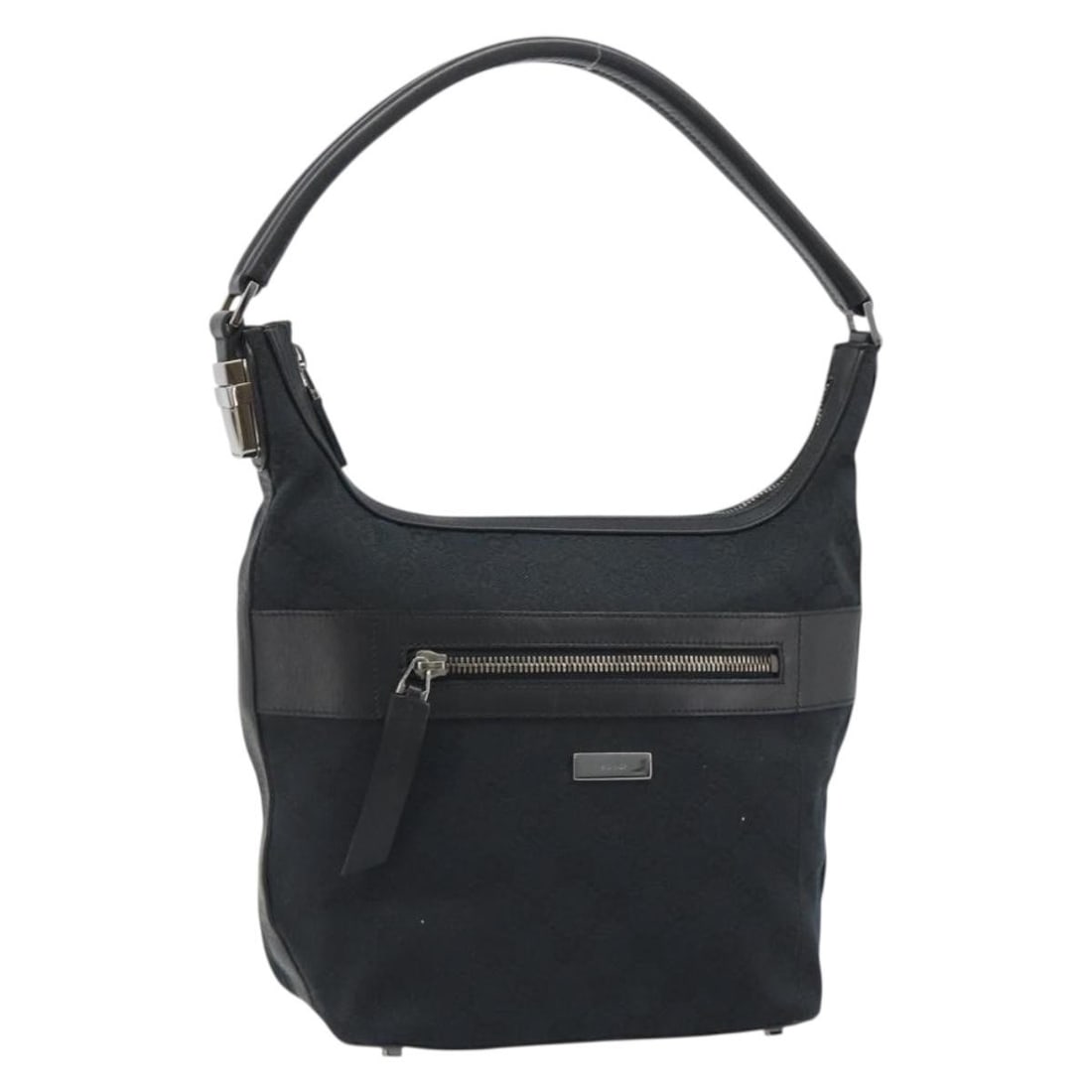 Gucci 001 4299 1669 GG Canvas Black Shoulder Bag: Gucci 001 4299 1669 GG Canvas Black Shoulder Bag Gucci shoulder bag in black and gold GG Canvas, made in Italy. The bag measures approximately W20 cm x H22 cm x D12 cm, with a shoulder drop of approxi