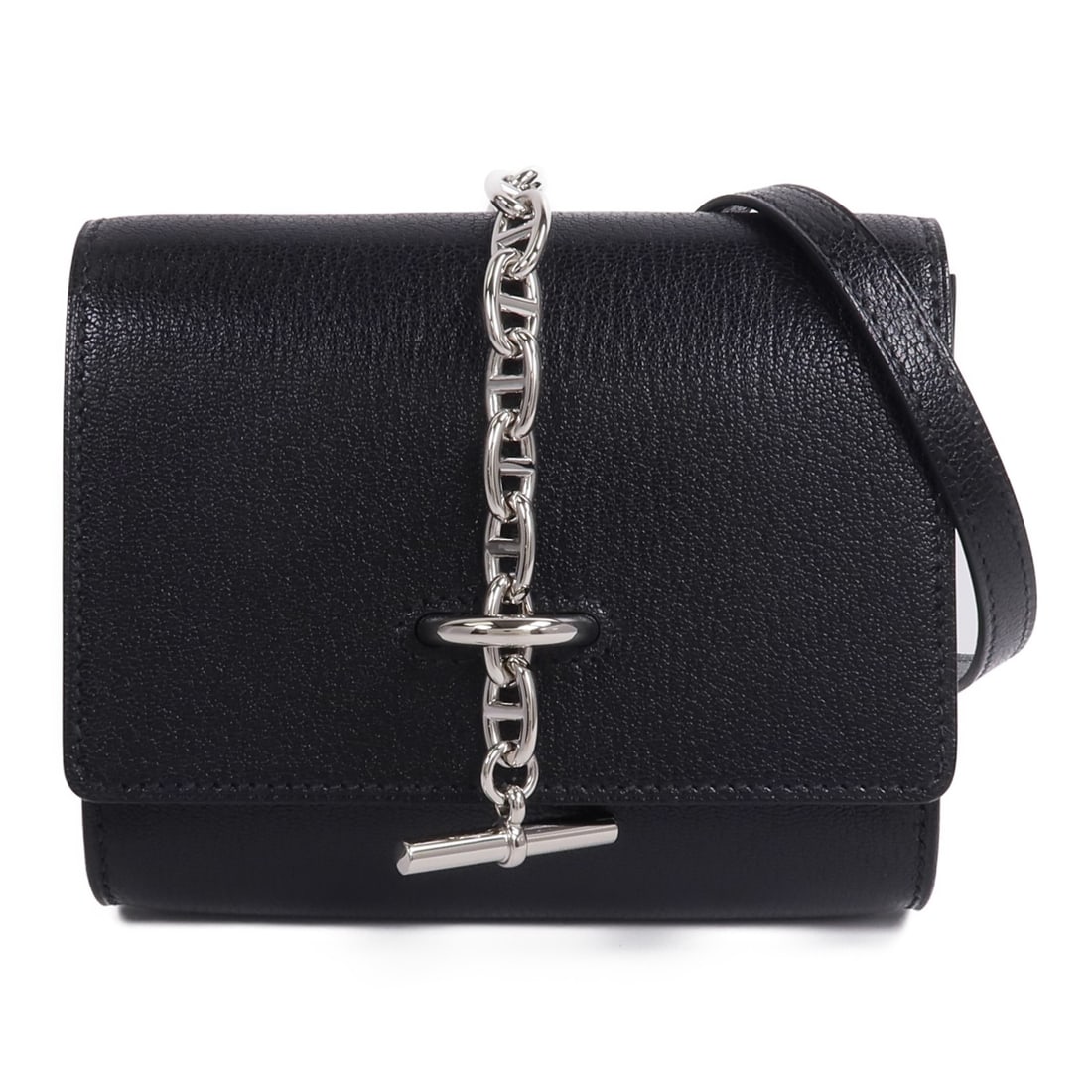 Hermes Chaine d'Ancre To Go Chevre Wallet Noir PHW: Hermes Chaine d'Ancre To Go Chevre Wallet Noir PHW Hermes PHW Chaine d'Ancre To Go Wallet in Noir black is crafted from Chevre leather and goatskin. It features a flap opening, an interior zip pocket,