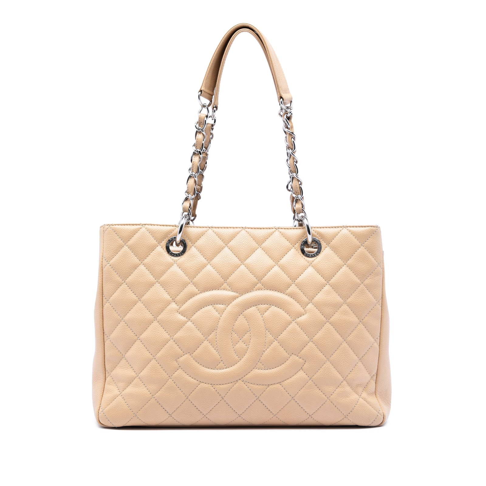 Brown Caviar Leather Grand Shopping Tote Bag by Chanel: Brown Caviar Leather Grand Shopping Tote Bag by Chanel This Chanel Grand Shopping Tote is crafted from quilted caviar leather in brown and features leather-woven chain link straps with a leather guard