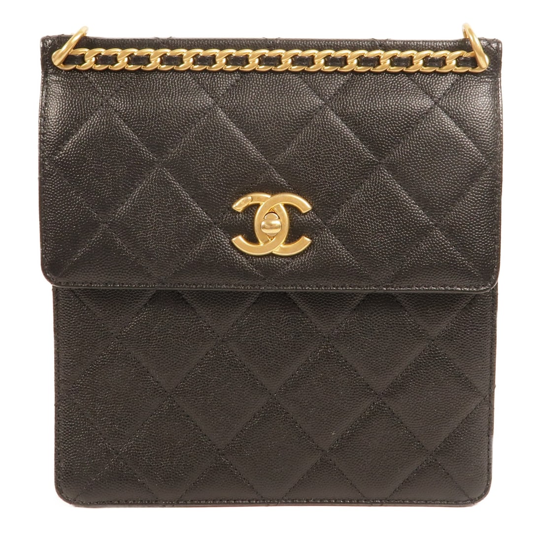CHANEL AS4189 CC Chain Backpack Black Calfskin GHW: CHANEL AS4189 CC Chain Backpack Black Calfskin GHW Black CHANEL rucksack backpack in calfskin (cowhide) leather with a chain detail and CC turn lock closure. The bag is described as a regular-size wom