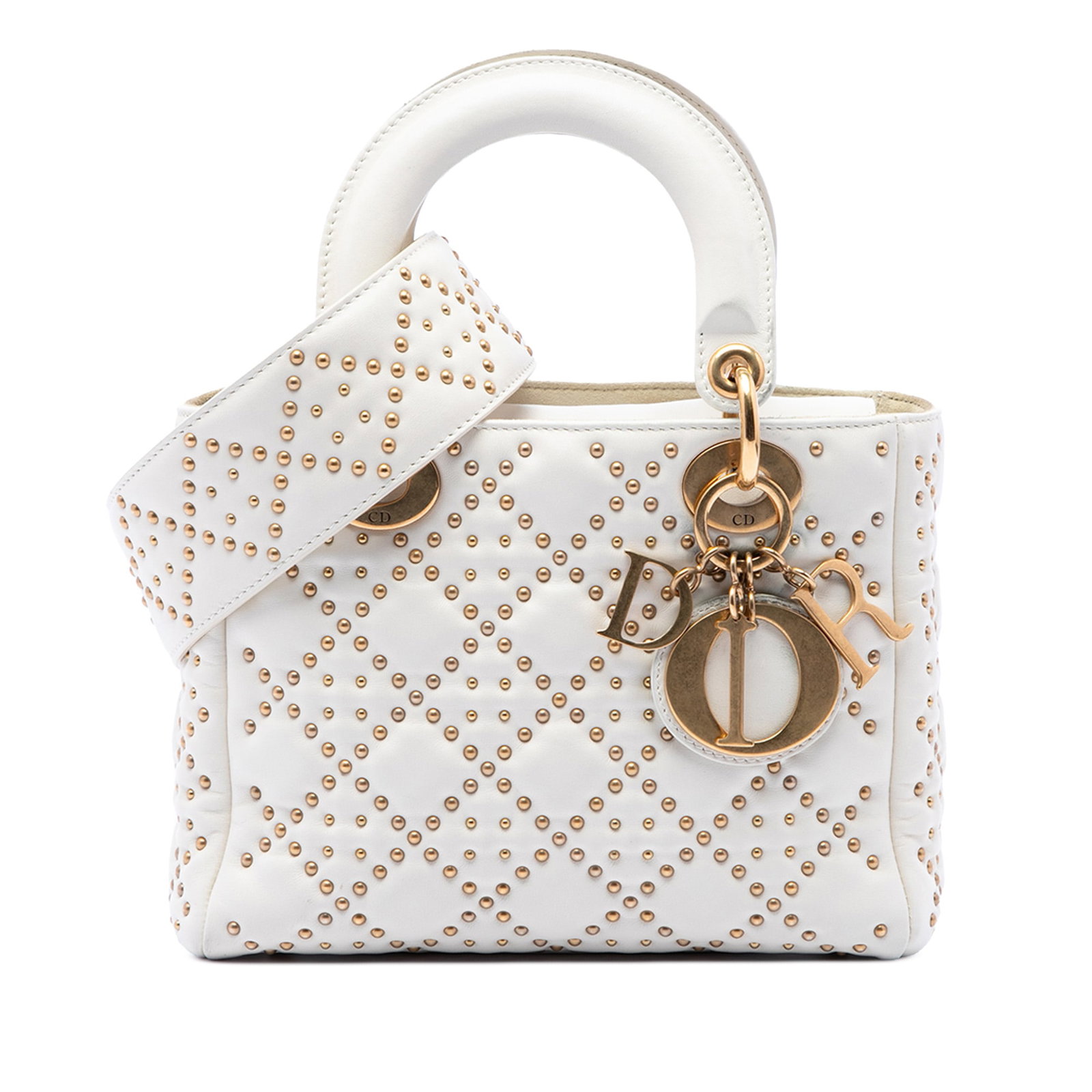 Dior Lady Dior Small Cannage Studded Lambskin Satchel White (1 of 6)