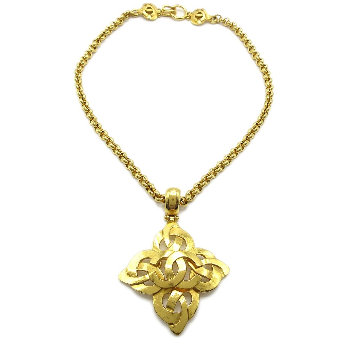 Chanel 97P Gold Tone CC Charm Pendant Necklace: Chanel 97P Gold Tone CC Charm Pendant Necklace Vintage Chanel pendant necklace featuring the iconic CC logo charm in a gold-tone finish. Made in France, this pendant-style necklace is marked 97P and p