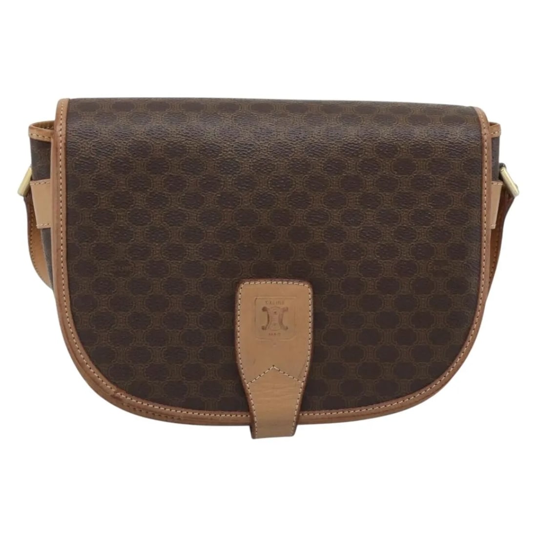 Celine Vintage Macadam Brown Canvas Leather Bag: Celine Vintage Macadam Brown Canvas Leather Bag Vintage Celine Macadam bag in brown canvas. This piece shows overall good condition with visible signs of prior use, including light rubbing, light stai