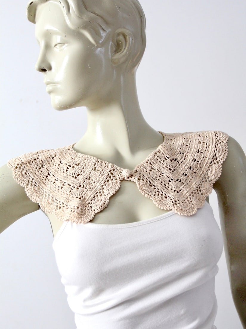 Early 20th Century Antique Lace Crotchet Collar 21in Length Creamy Beige (1 of 8)
