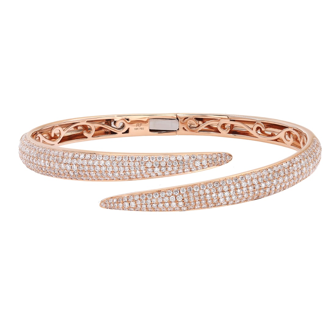 Rachel Koen 18K Rose Gold Pave Set Diamond Bangle Bracelet 2.68 Carats: Rachel Koen 18K Rose Gold Pave Set Diamond Bangle Bracelet 2.68 Carats Elevate your style with this elegant pave set round cut diamond bangle bracelet by Rachel Koen. Crafted from luxurious 18K rose g