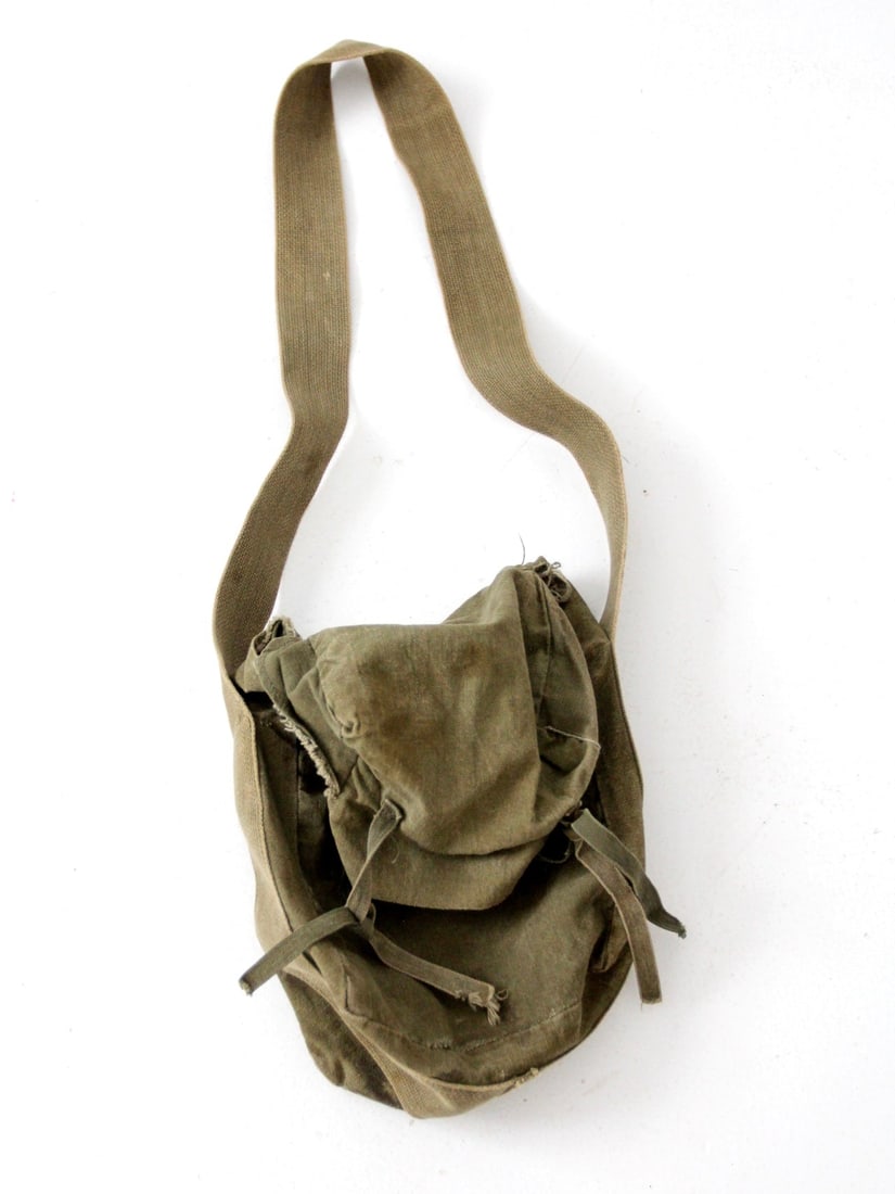 Vintage Olive Green Army Shoulder Bag with Tie Closure (1 of 9)