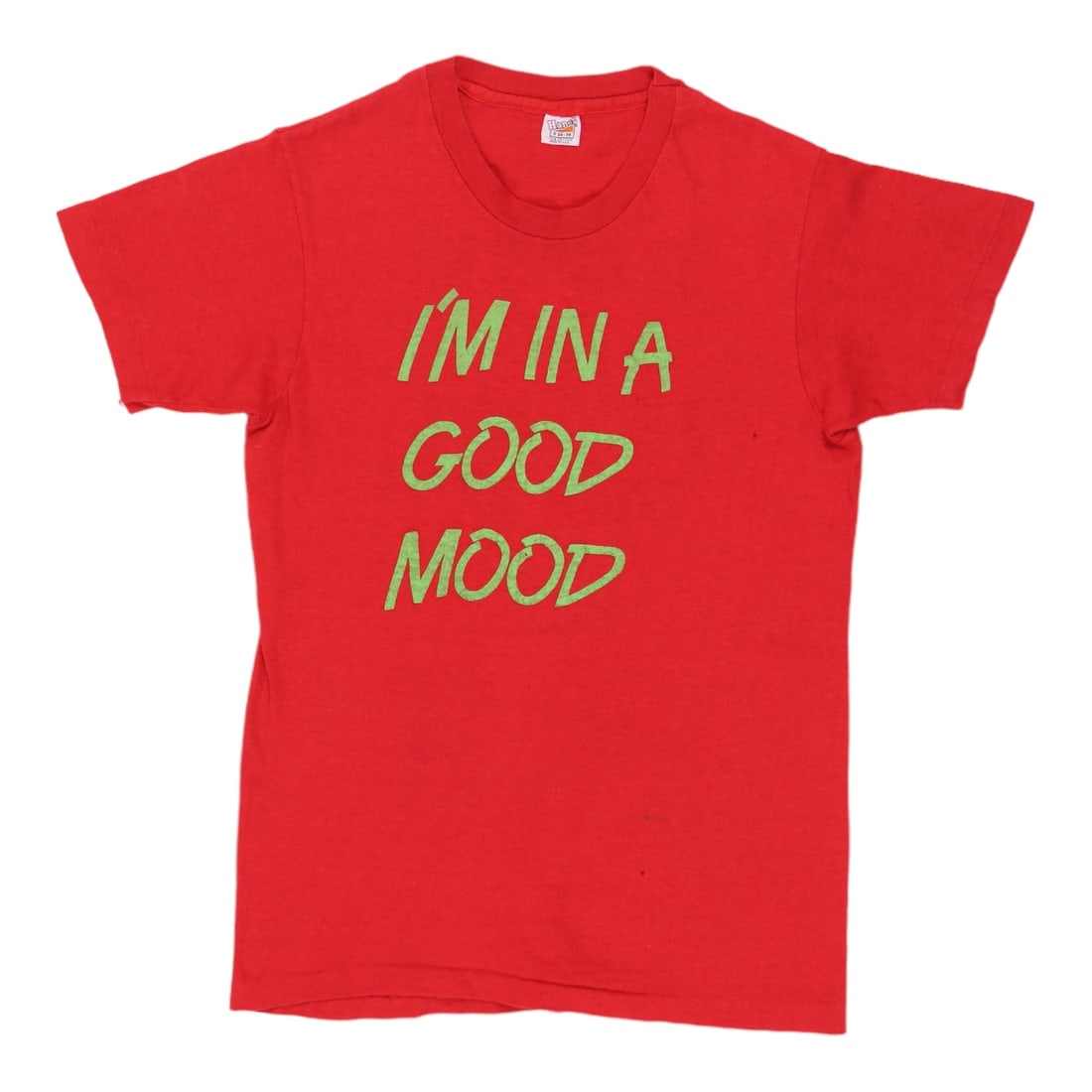 Vintage 1970s Red Cotton Shirt Featuring Herman Brood Graphic Design: Vintage 1970s Red Cotton Shirt Featuring Herman Brood Graphic Design This is an original vintage 1970s Herman Brood "I'm In A Good Mood" shirt, featuring both front and back graphics. The shirt is mad