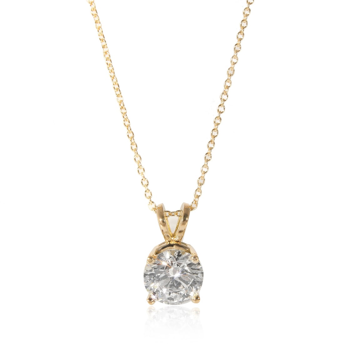 1.66 Carat Diamond 18K Yellow Gold Solitaire Necklace with GIA Certificate: 1.66 Carat Diamond 18K Yellow Gold Solitaire Necklace with GIA Certificate This elegant solitaire pendant features a 1.66 carat round diamond set in 18K yellow gold. The diamond boasts an excellent cu