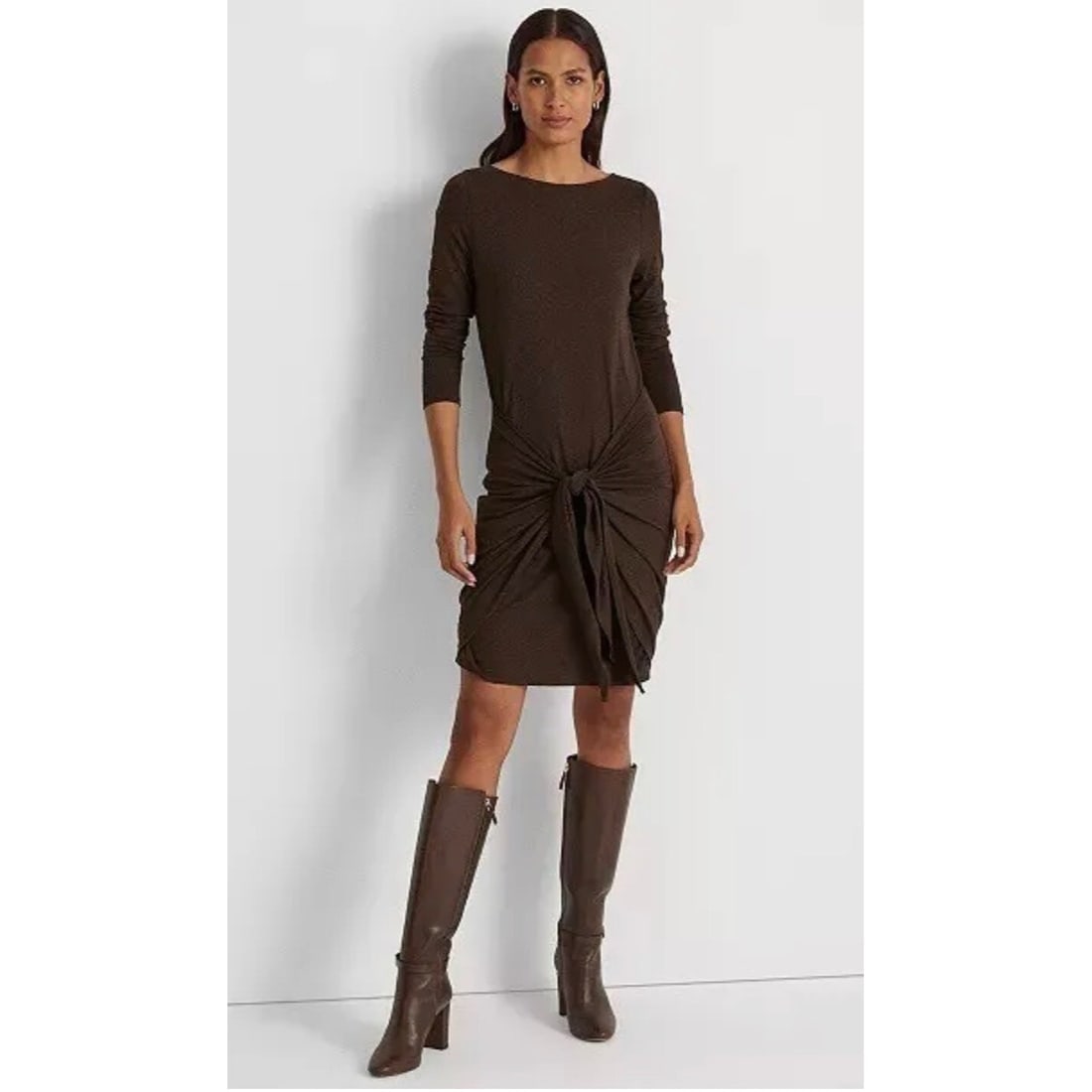 Lauren Ralph Lauren Brown Midi Wrap Dress Womens 10 Long Sleeve (1 of 2)