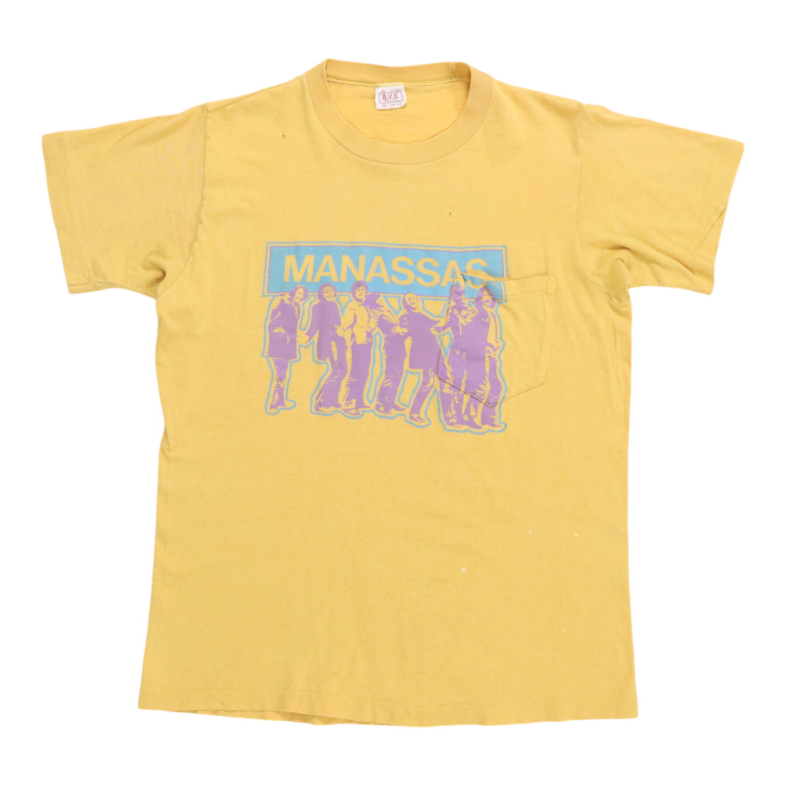 Vintage 1972 Yellow Manassas American Music Graphic Cotton Shirt Medium (1 of 8)