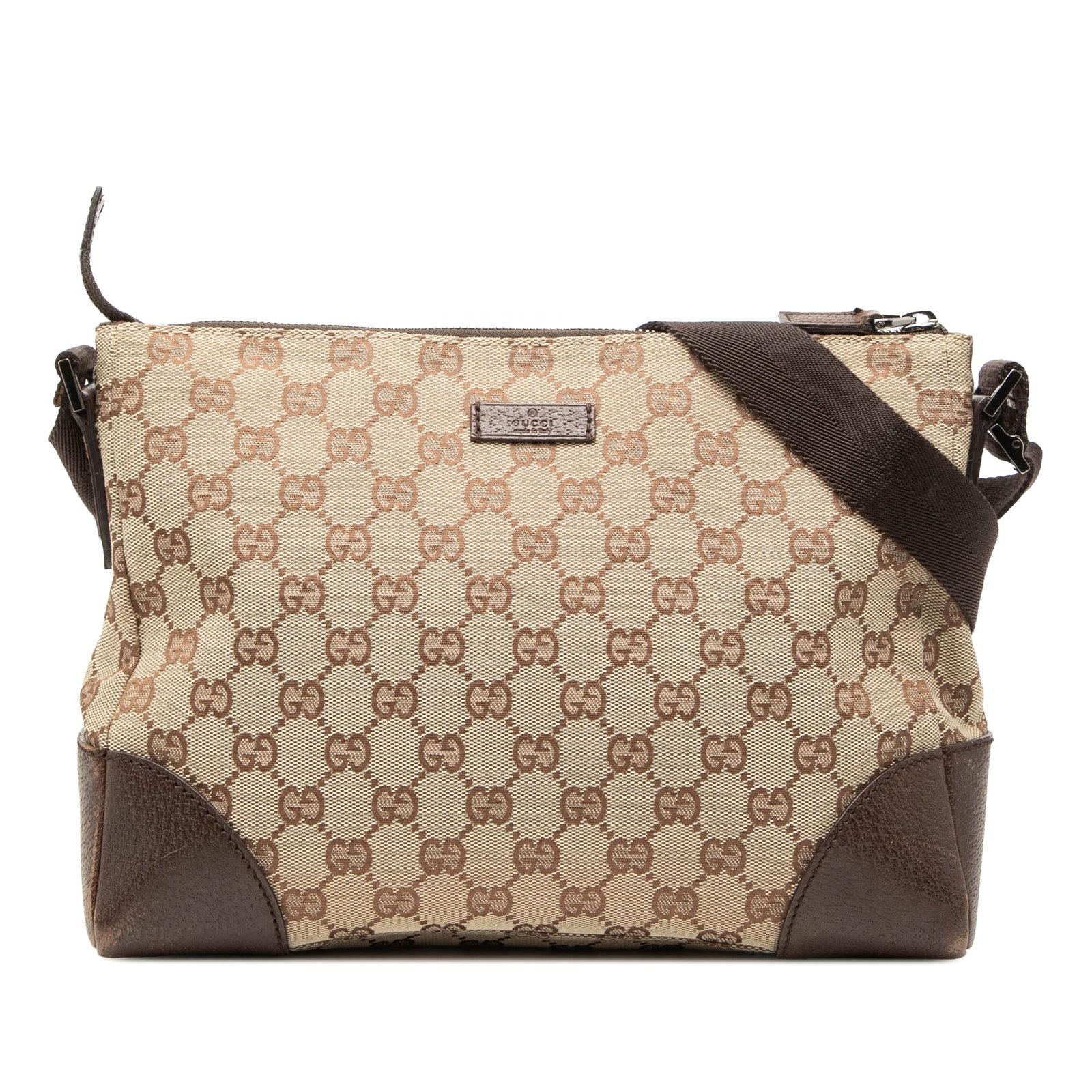 Gucci GG Canvas Beige Crossbody Bag with Leather Trim: Gucci GG Canvas Beige Crossbody Bag with Leather Trim This Gucci GG Canvas Crossbody bag features a beige canvas body with leather trim, an adjustable flat canvas strap, a top zip closure, and an inte