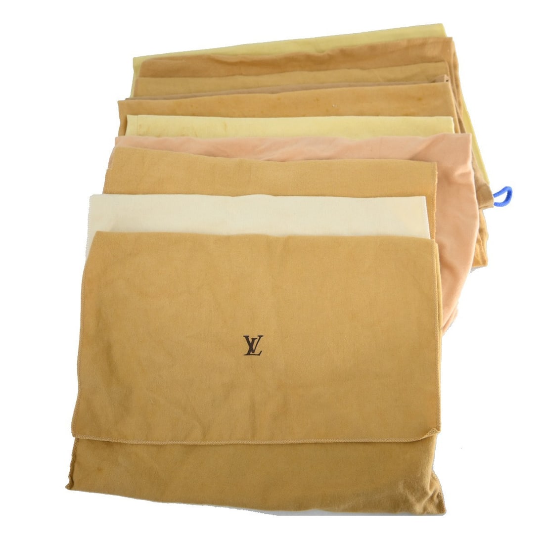 Set of 10 Louis Vuitton Cotton Dustbags Brown Beige: Set of 10 Louis Vuitton Cotton Dustbags Brown Beige Set of 10 Louis Vuitton dust bags in brown and beige cotton. These unisex dust bags are made in Italy and show overall signs of use with reasonable 