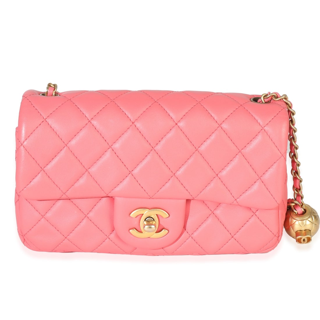 Chanel Mini Flap Pink Quilted Lambskin Crossbody Shoulder Bag: Chanel Mini Flap Pink Quilted Lambskin Crossbody Shoulder Bag A pre-owned Chanel Mini Rectangular Flap Bag in pink quilted lambskin leather with a turnlock closure and gold-tone hardware. Designed for