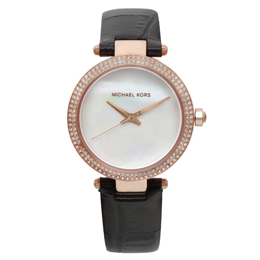 Michael Kors Mini Parker Rose Gold MOP Dial Leather Strap Watch MK2591: Michael Kors Mini Parker Rose Gold MOP Dial Leather Strap Watch MK2591 The Michael Kors Mini Parker wristwatch is a stylish accessory designed for casual wear. It features a stunning Mother of Pearl d