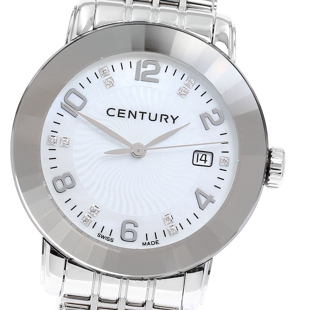 Century Elegance Time Gem Quartz Ladies Date Watch: Century Elegance Time Gem Quartz Ladies Date Watch This CENTURY Elegance Time Gem ladies' wristwatch features a stainless steel case and bracelet, complemented by a white shell dial. Powered by a quar