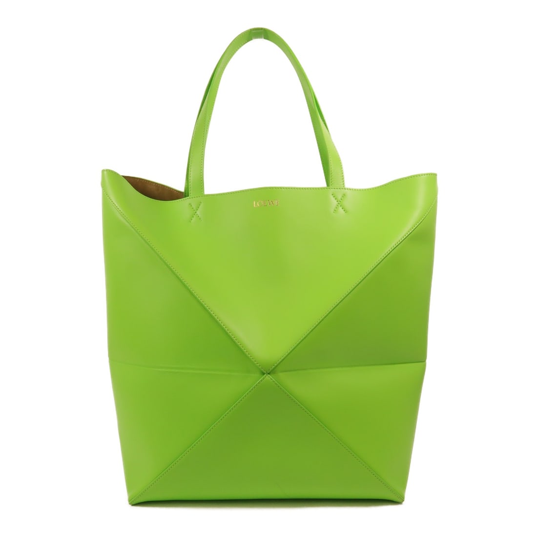 LOEWE Puzzle Fold Green Calfskin Tote Bag with Storage Bag: LOEWE Puzzle Fold Green Calfskin Tote Bag with Storage Bag LOEWE Puzzle Fold Tote Shoulder Bag in green calfskin (cowhide) leather. This women's regular-size tote bag is made in Spain and comes with s