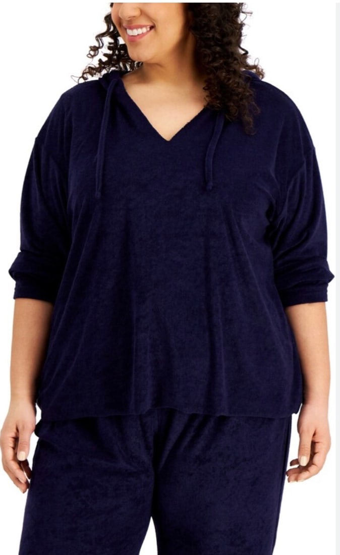 Rebellious One Plus Size Navy Loop Terry Hoodie 1X (1 of 1)