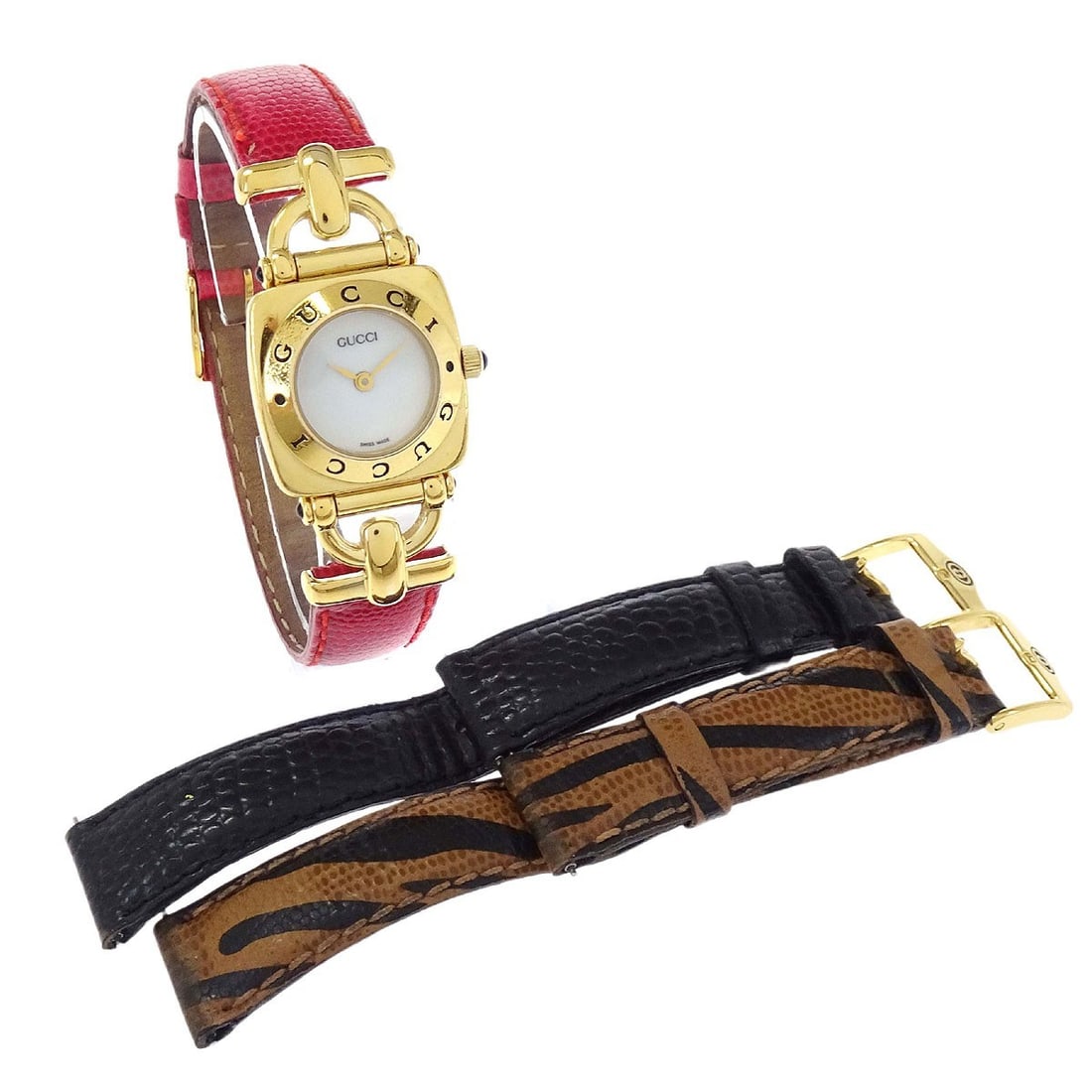 Gucci 6300L womens quartz wristwatch with 2 change leather bands (1 of 11)