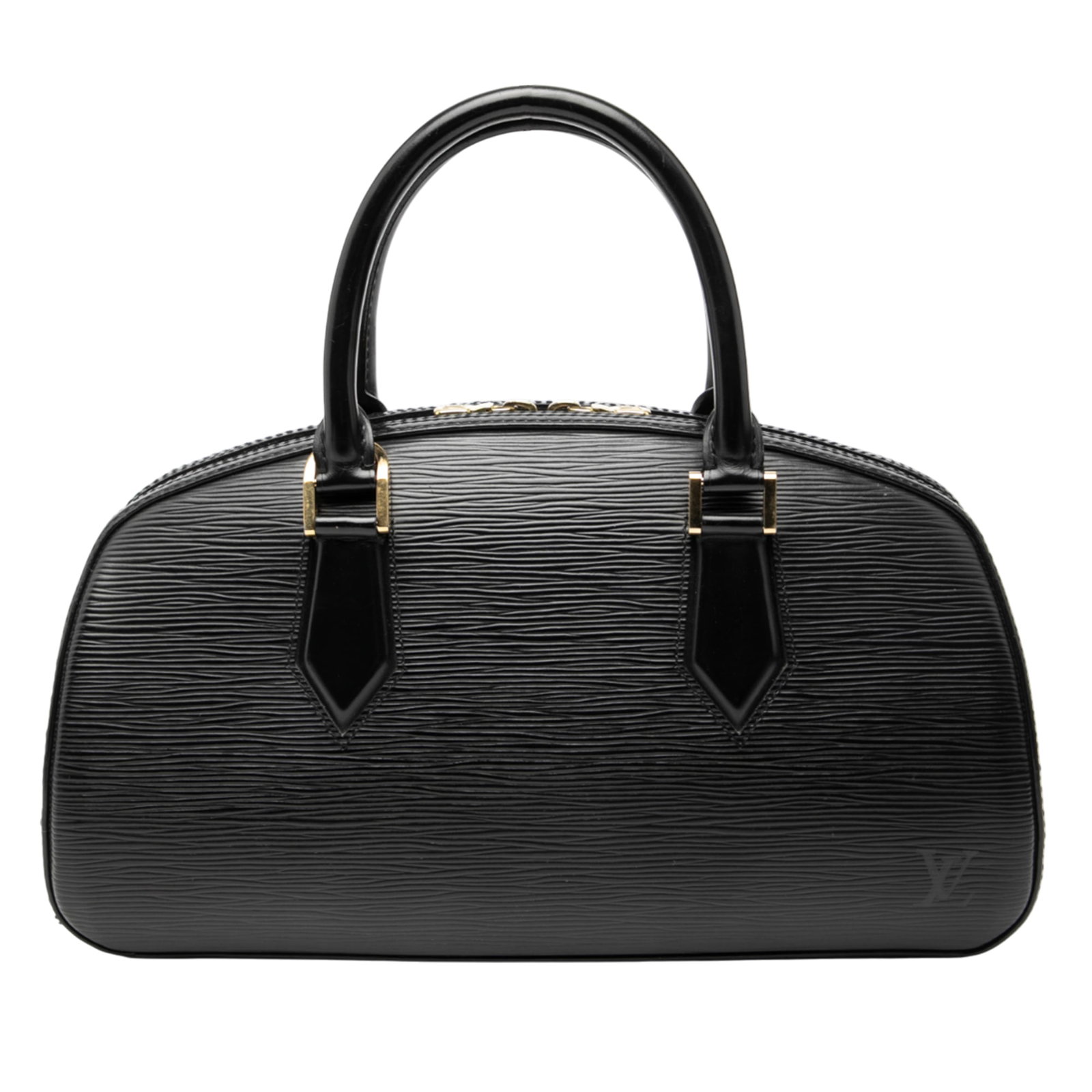 Louis Vuitton Jasmine Black Epi Leather Handbag with Top Zip: Louis Vuitton Jasmine Black Epi Leather Handbag with Top Zip This Louis Vuitton Epi Jasmine bag features a structured silhouette crafted from black epi leather, with rolled leather handles and a top z