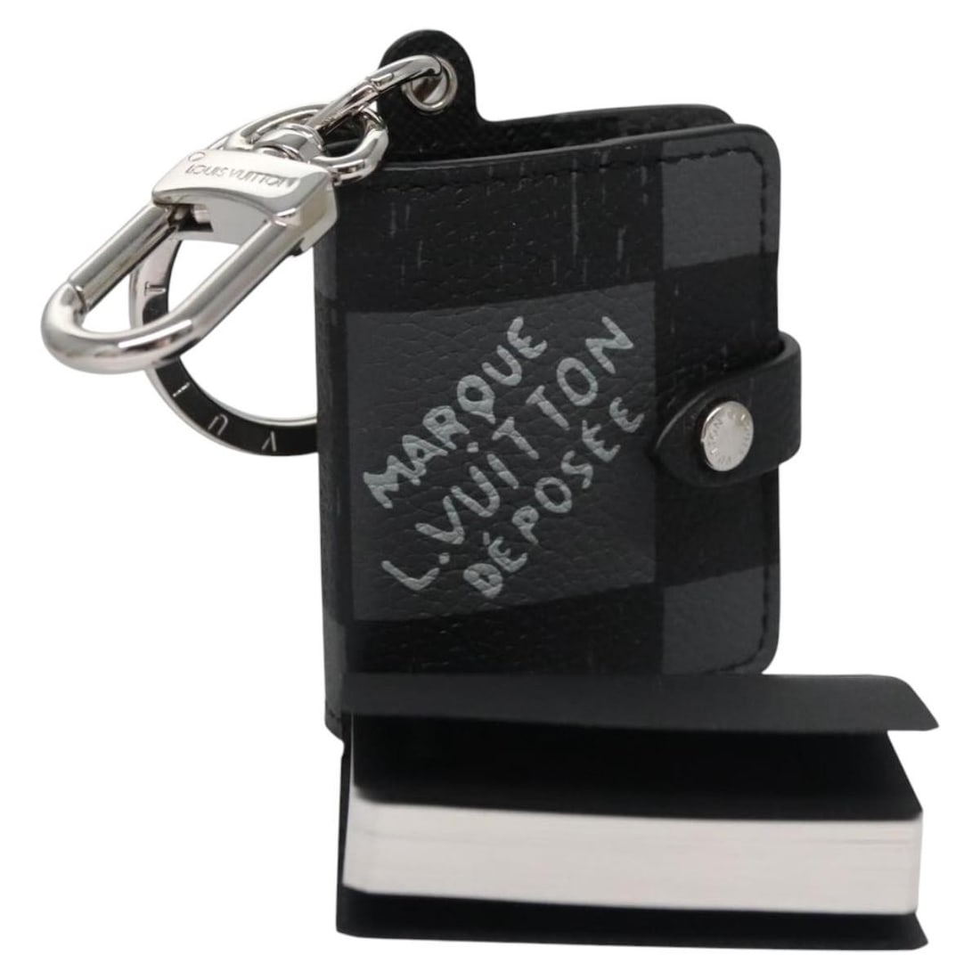 Louis Vuitton M00480 Damier Ebene key holder with diary and box: Louis Vuitton M00480 Damier Ebene key holder with diary and box A Louis Vuitton Damier Ebene canvas key holder in Damier Ebene/Black, styled as a Porte Cles Carnet. It comes with a dust bag, item box,