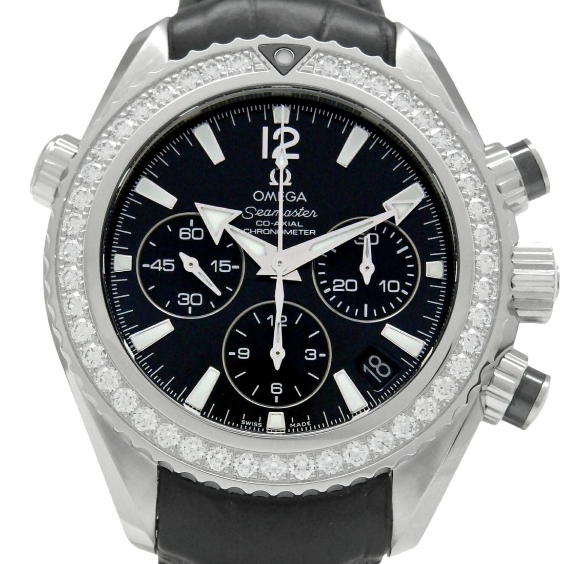 OMEGA 222.18.38.50.01.001 Seamaster Planet Ocean men's chronograph watch: OMEGA 222.18.38.50.01.001 Seamaster Planet Ocean men's chronograph watch Pre-owned OMEGA Seamaster Planet Ocean Chronograph Chronometer wristwatch, model 222.18.38.50.01.001. It features an automatic 