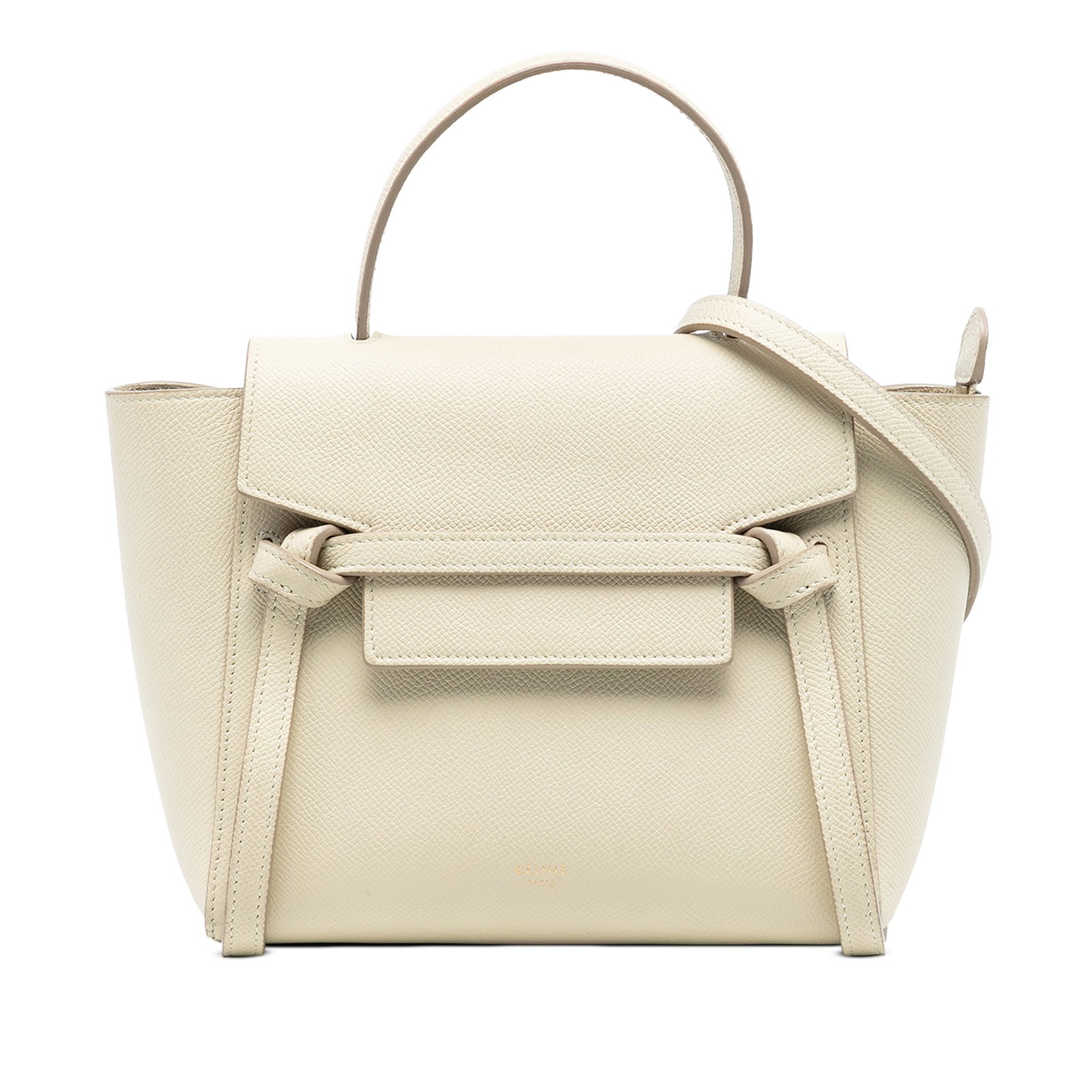 Celine Nano Belt Bag in Grained Calfskin Leather Brown: Celine Nano Belt Bag in Grained Calfskin Leather Brown This Celine Nano Grained Calfskin Belt Bag features a brown leather body with a flat leather top handle and a detachable, adjustable flat leather