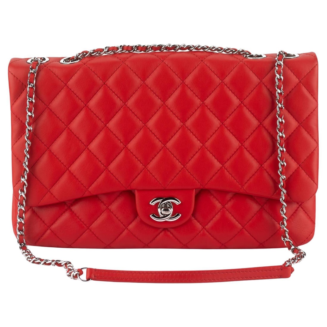 Chanel Tender Touch Flap Bag Red Quilted Calfskin Leather: Chanel Tender Touch Flap Bag Red Quilted Calfskin Leather Chanel Tender Touch Flap Bag in red quilted calfskin with polished silver-tone hardware. The design features a chain link shoulder strap