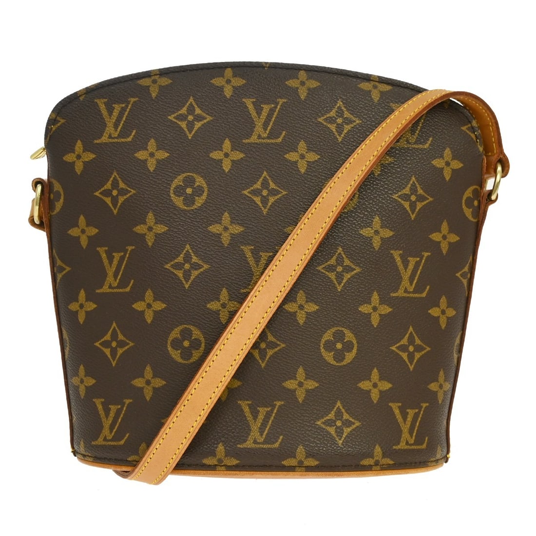 Louis Vuitton Drouot Monogram Canvas Crossbody Shoulder Bag M51290: Louis Vuitton Drouot Monogram Canvas Crossbody Shoulder Bag M51290 Vintage Louis Vuitton Drouot shoulder bag in brown Monogram canvas with leather trim and an adjustable leather strap. This medium bag