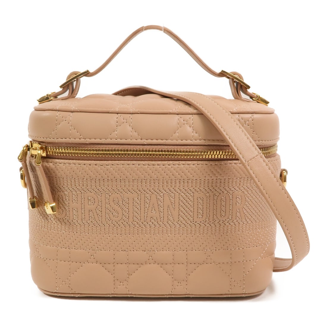 Dior CD Lambskin Travel Vanity Shoulder Bag Pink 2way: Dior CD Lambskin Travel Vanity Shoulder Bag Pink 2way A Christian Dior travel vanity case in pink lambskin leather, designed as a 2way shoulder bag. It features a top handle and includes a shoulder st