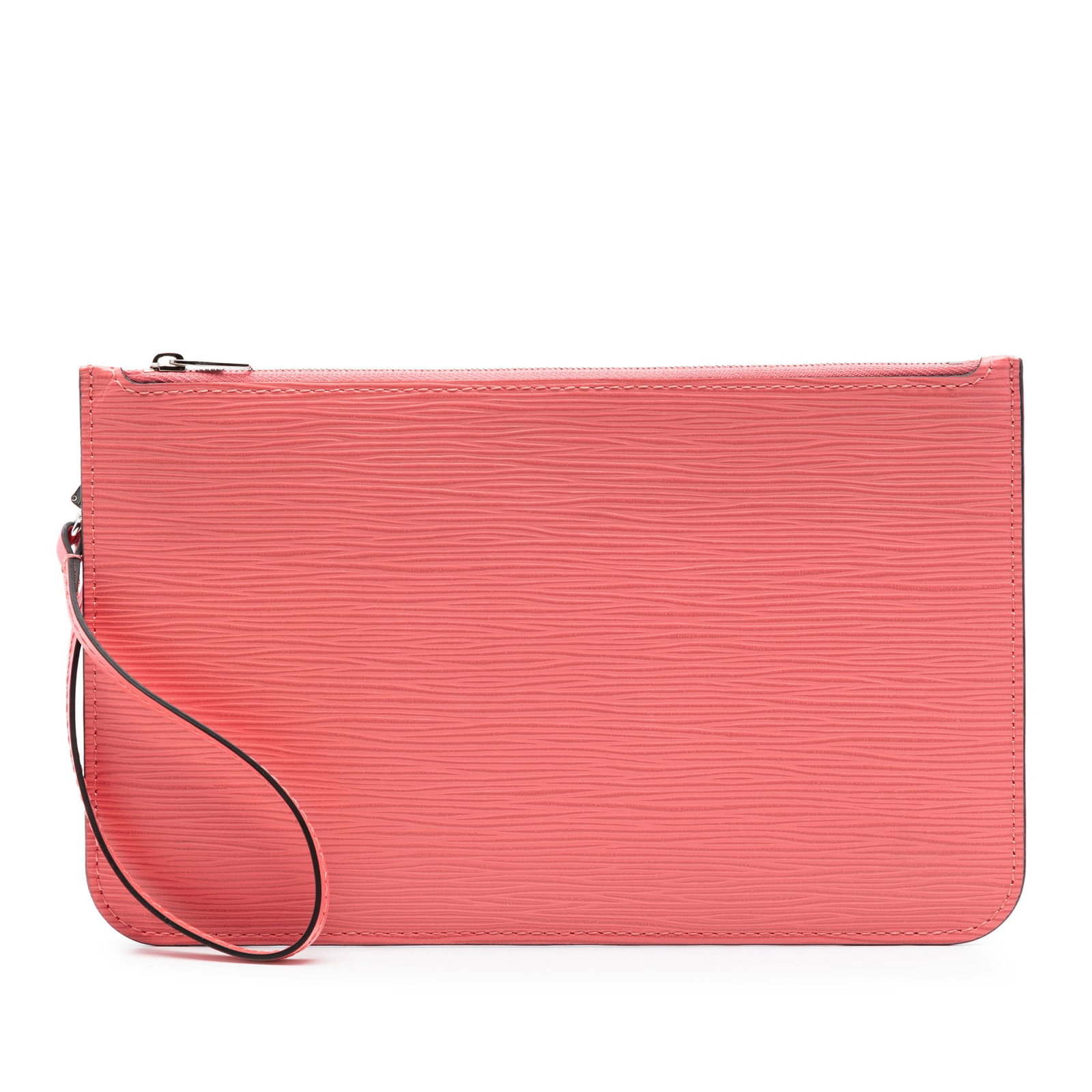 Louis Vuitton Epi Leather Pink Wristlet Pouch: Louis Vuitton Epi Leather Pink Wristlet Pouch This Louis Vuitton Epi Neverfull Pouch is crafted from signature epi leather in pink and features a detachable flat leather wrist strap, a secure top zip 