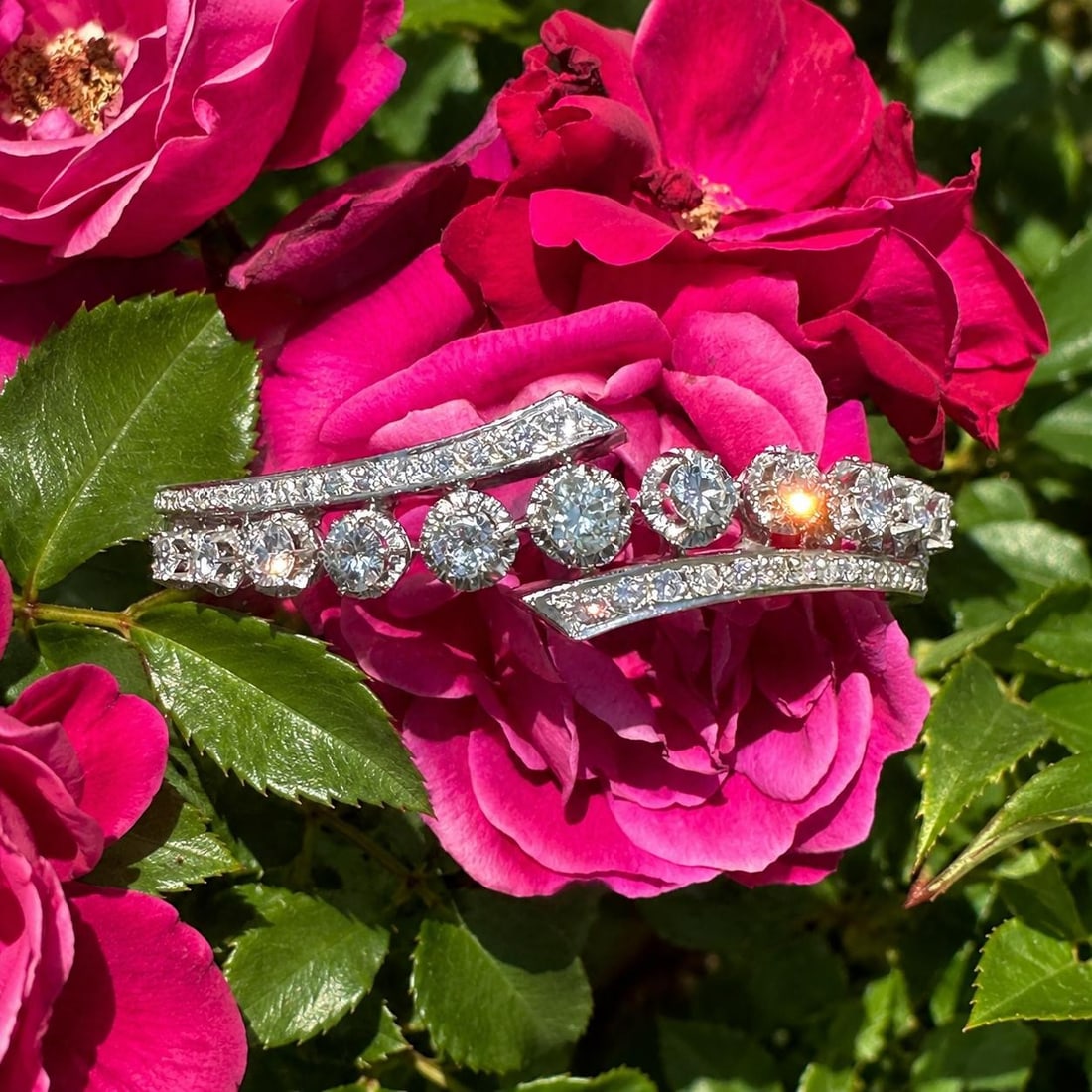 14k White Gold Diamond Bypass Bangle Bracelet 7 inch: 14k White Gold Diamond Bypass Bangle Bracelet 7 inch This vintage bypass style bangle-like link bracelet is crafted from solid 14-18k white gold and features a total of approximately 5.7 carats of nat