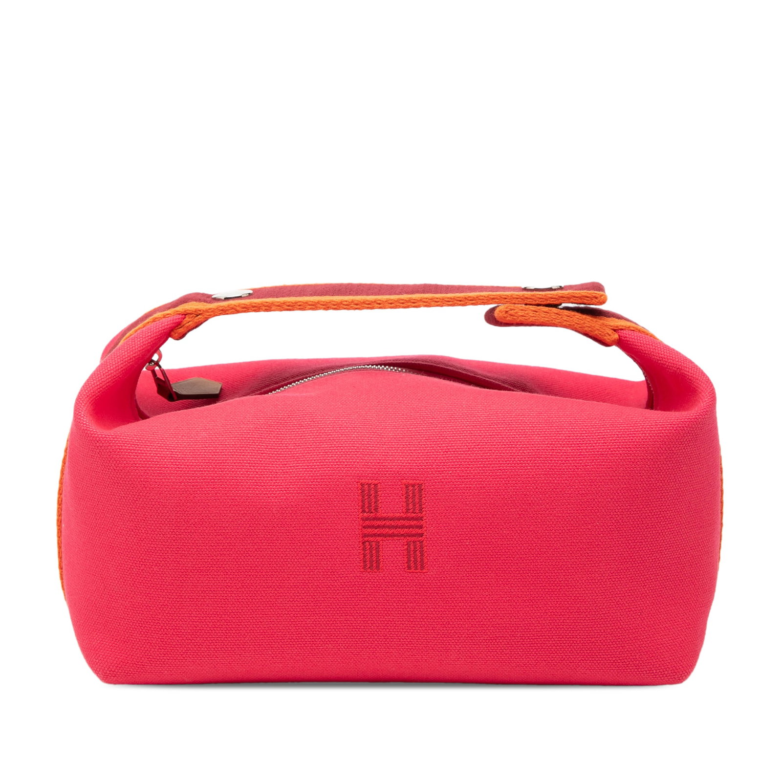 Hermes Bride A Brac Small Toile Cosmetic Case Pink: Hermes Bride A Brac Small Toile Cosmetic Case Pink Hermes Bride-A-Brac case in pink fabric with a canvas body, flat handle, top zip closure, and interior slip pockets. Made in France, this small case 
