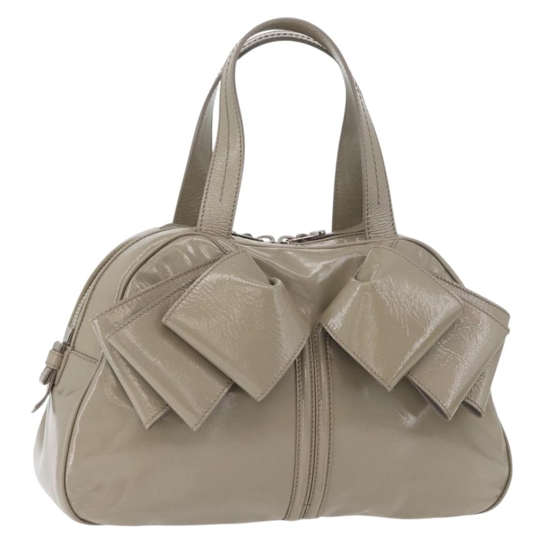 Gray Silver Patent Leather Hand Bag SAINT LAURENT Auth 180031A: Gray Silver Patent Leather Hand Bag SAINT LAURENT Auth 180031A A Saint Laurent hand bag crafted from patent leather in gray and silver. It features a structured silhouette with a handle drop of approx