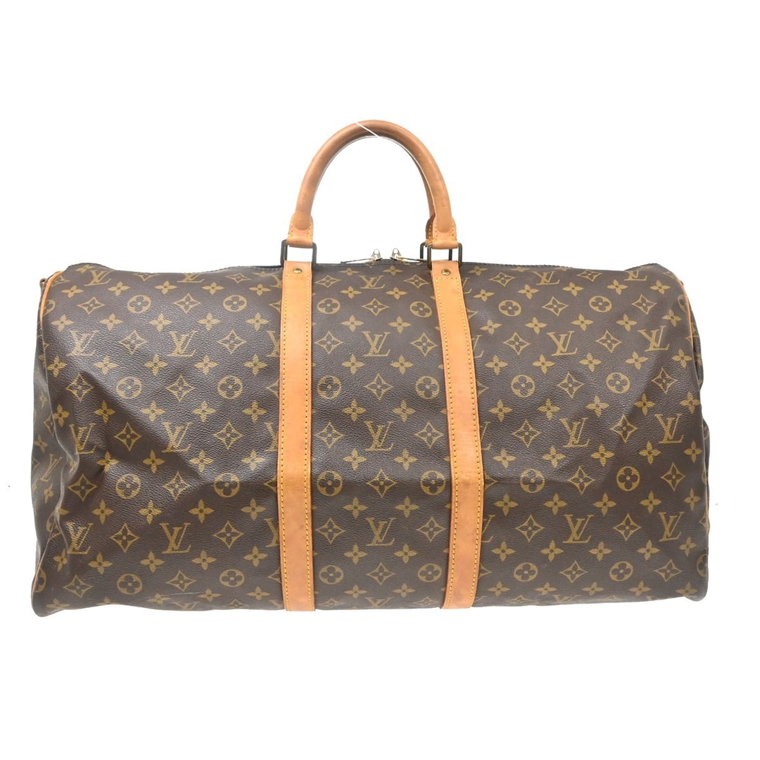 Louis Vuitton Keepall Bandouliere 55 Monogram Duffle Bag M41414: Louis Vuitton Keepall Bandouliere 55 Monogram Duffle Bag M41414 Vintage Louis Vuitton Keepall Bandouliere 55 travel bag in brown Monogram canvas with leather trim and double handles. This extra large 