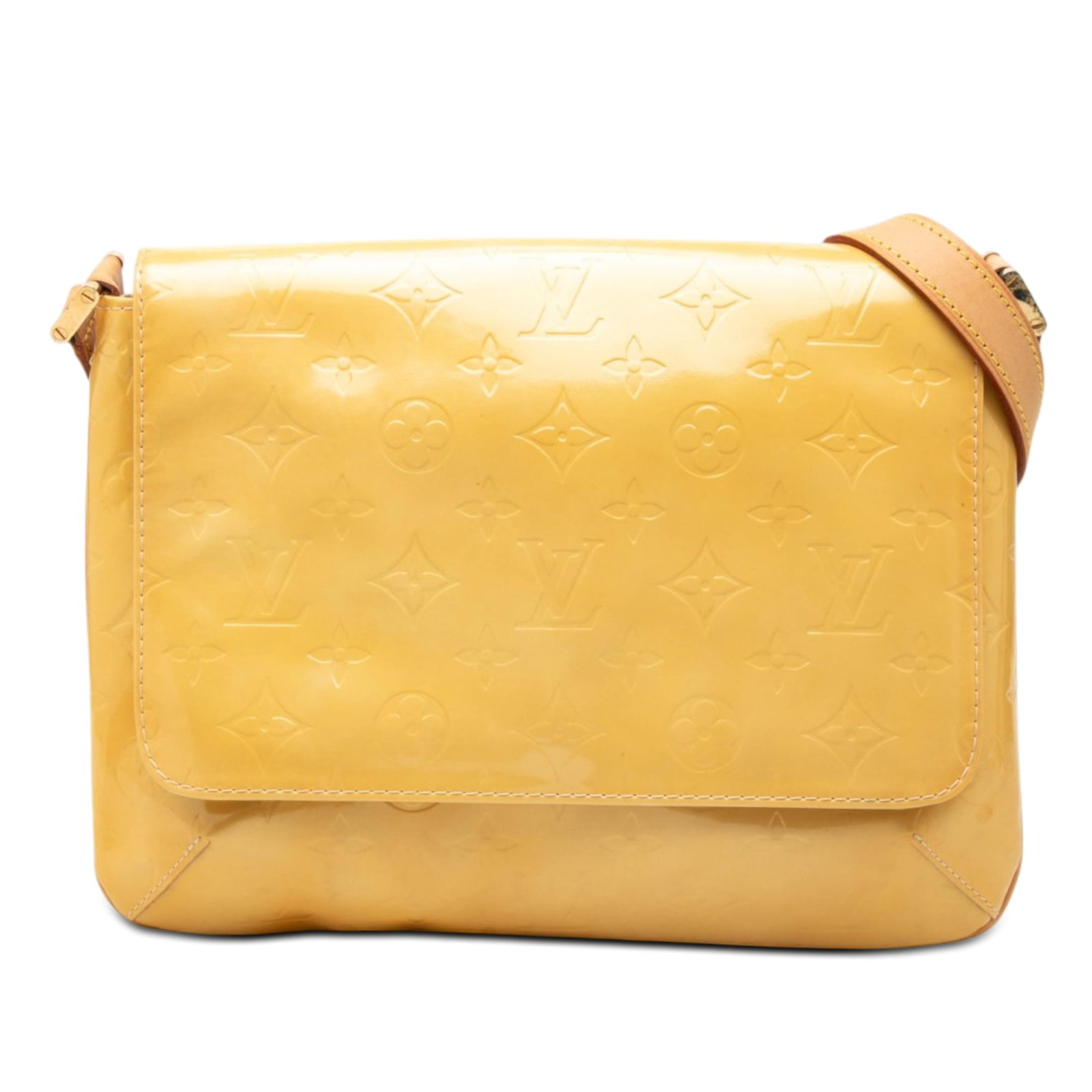 Louis Vuitton Thompson Street shoulder bag in yellow Monogram Vernis leather: Louis Vuitton Thompson Street shoulder bag in yellow Monogram Vernis leather Louis Vuitton Monogram Vernis Thompson Street bag in yellow vernis leather with an adjustable flat vachetta leather strap a