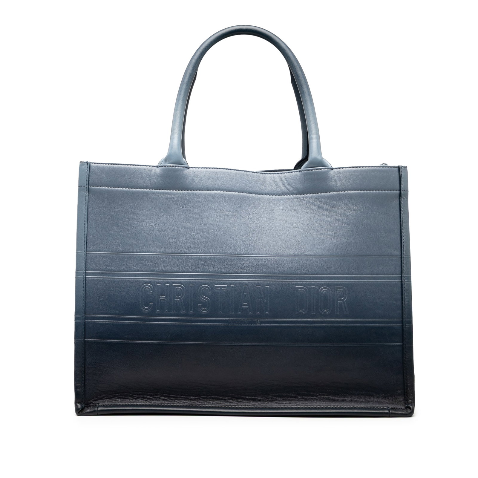 Dior Medium Ombre Leather Book Tote Blue Italy: Dior Medium Ombre Leather Book Tote Blue Italy The Dior Medium Ombre Embossed Leather Book Tote is a sophisticated accessory crafted from embossed leather, showcasing a stylish and practical design. T