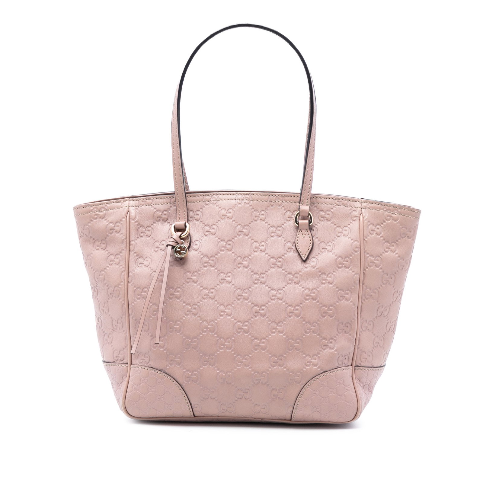 Gucci Guccissima Bree Pink Embossed Leather Tote Bag with Zip Closure: Gucci Guccissima Bree Pink Embossed Leather Tote Bag with Zip Closure This Guccissima Bree Tote features an embossed leather body in pink, complemented by flat leather handles and a top zip closure. T