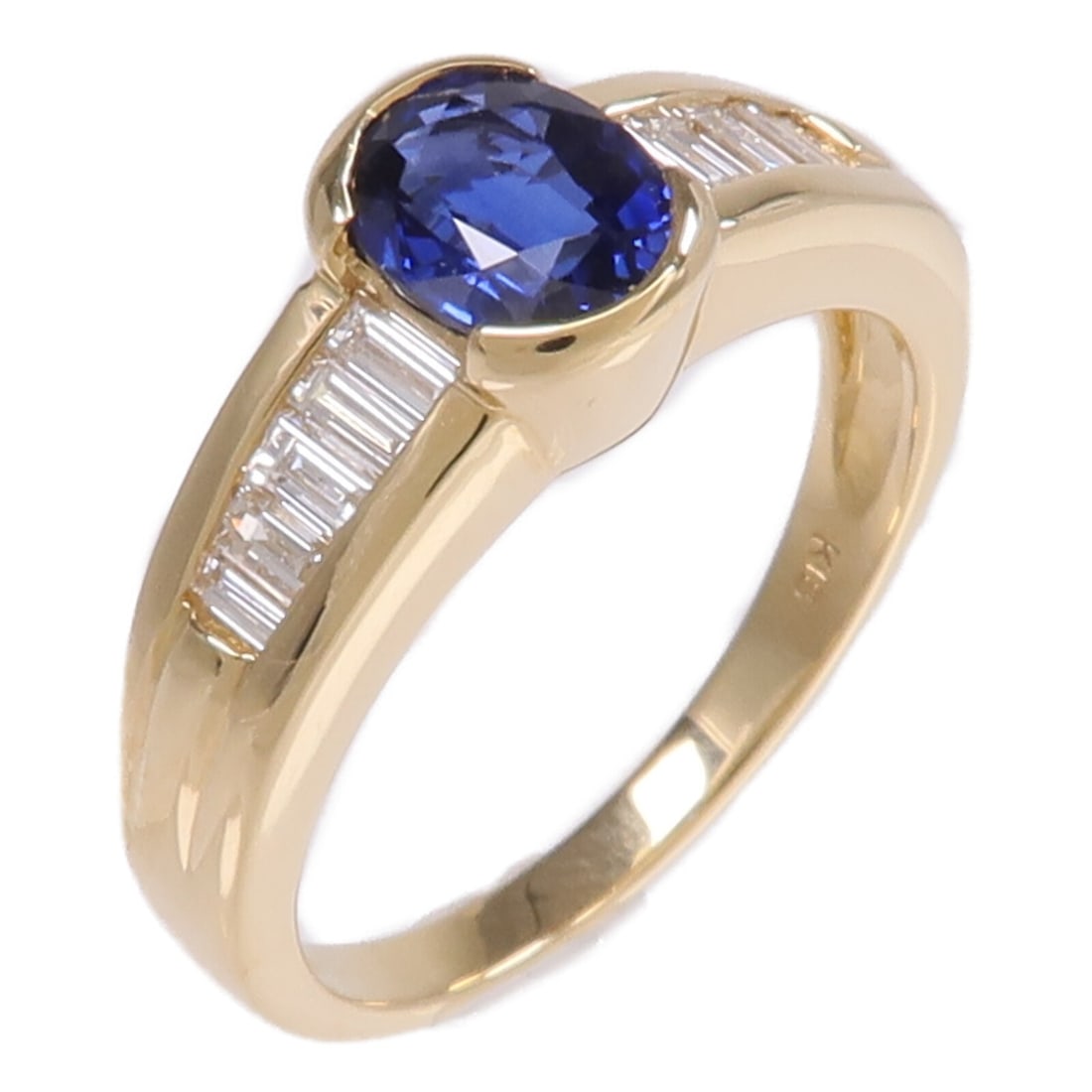 18K Yellow Gold Sapphire Diamond Ring JEWELRY Size 6.25: 18K Yellow Gold Sapphire Diamond Ring JEWELRY Size 6.25 A women's ring in 18K yellow gold with sapphire and diamond accents. The design is blue and clear, and the ring is sized US 6.25. It is in very 