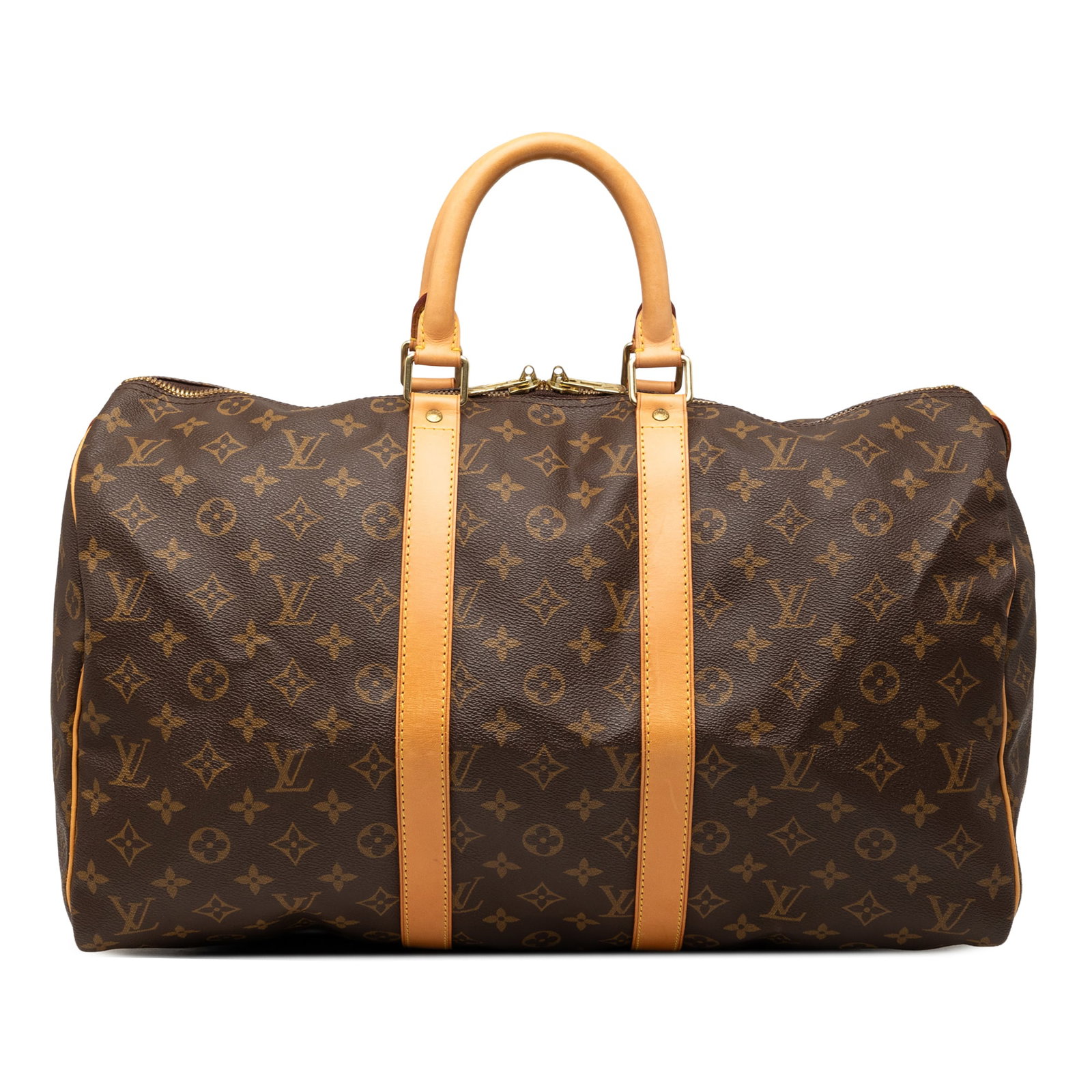 Louis Vuitton Keepall 45 Monogram Canvas Travel Bag: Louis Vuitton Keepall 45 Monogram Canvas Travel Bag This Louis Vuitton Monogram Keepall 45 travel bag features the classic monogram canvas with vachetta leather trim, rolled vachetta leather handles, 