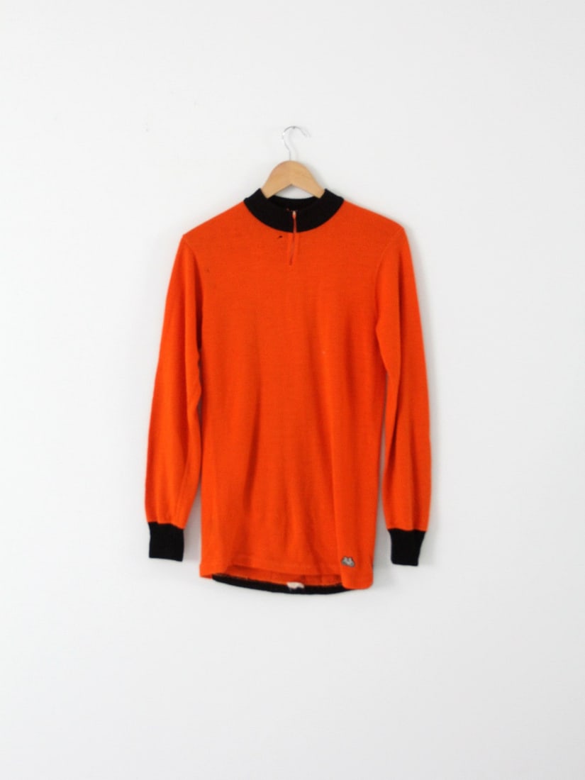 1970s Vintage Orange Cycling Jersey with Back Pocket (1 of 7)
