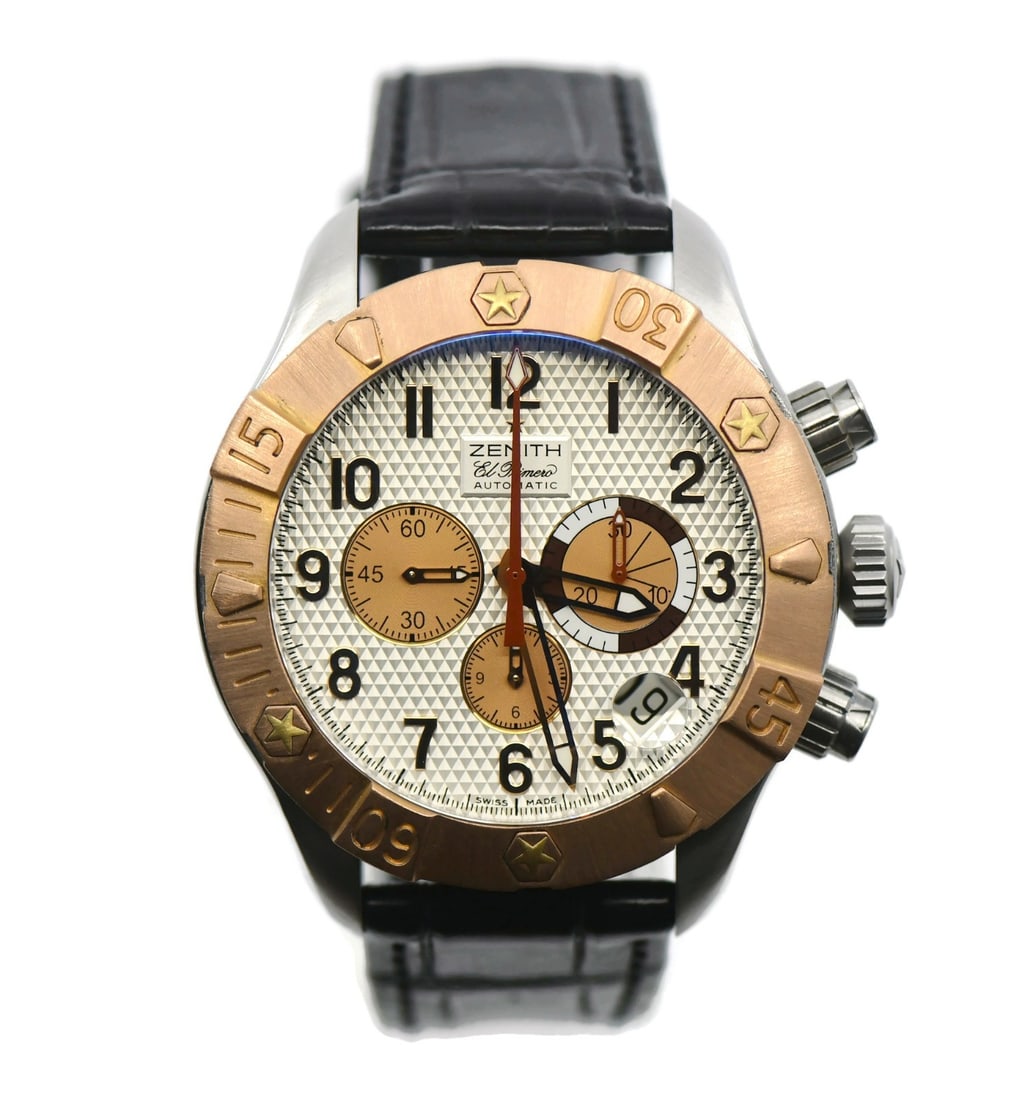 Zenith Defy wristwatch ref 86.0516.4000 18K stainless steel: Zenith Defy wristwatch ref 86.0516.4000 18K stainless steel Zenith Defy Classic men's wristwatch with an automatic mechanical movement, silver dial, and analog display. It features a stainless steel c