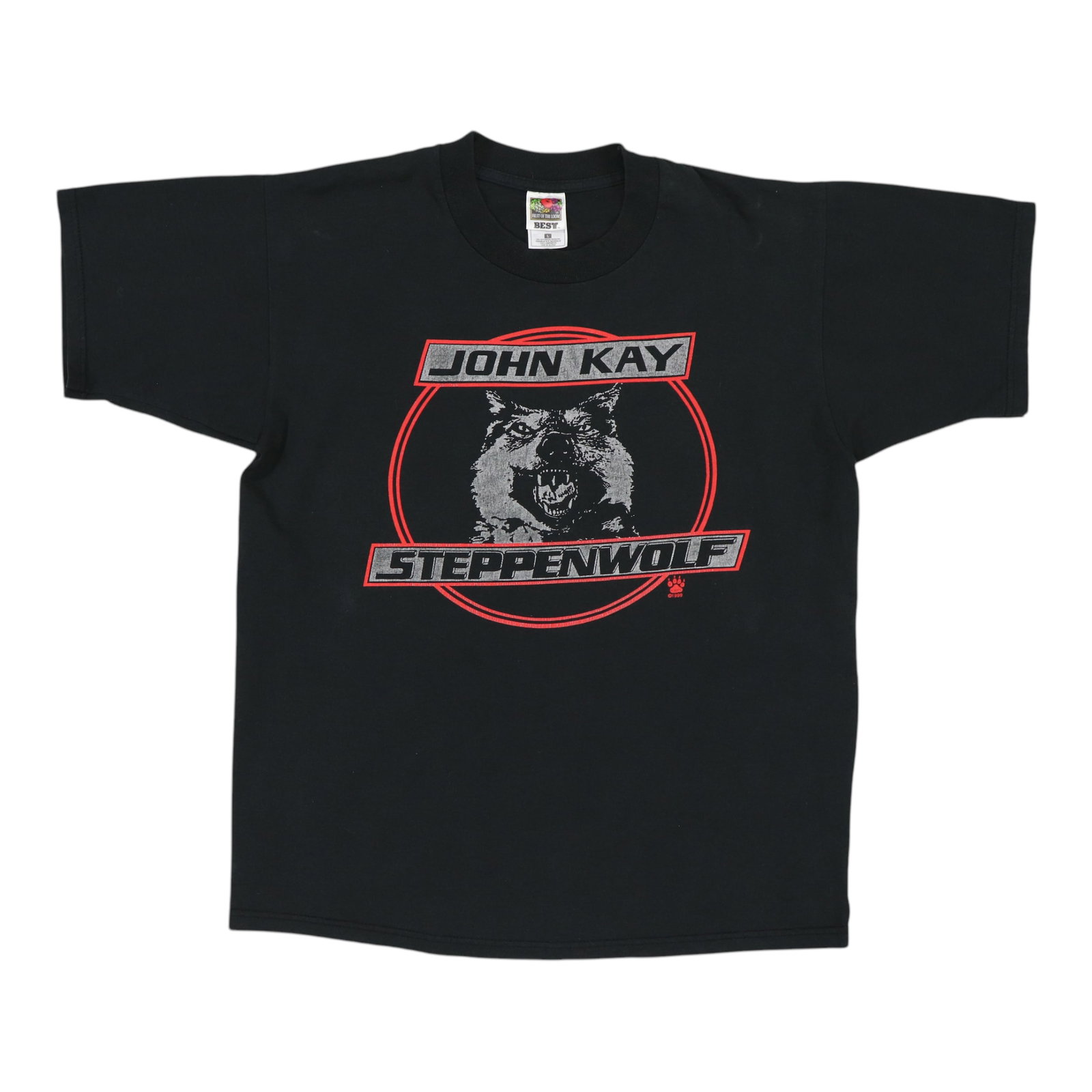 Vintage 1999 John Kay Steppenwolf Black Cotton Band T-Shirt Large: Vintage 1999 John Kay Steppenwolf Black Cotton Band T-Shirt Large This is an original vintage 1999 John Kay & Steppen Wolf shirt featuring front and back graphics. The shirt is made of 100% cotton and