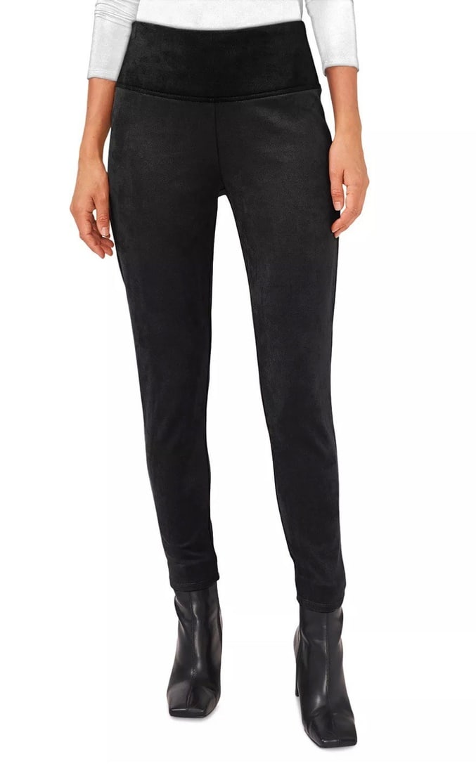 Vince Camuto faux suede black ankle leggings XS: Vince Camuto faux suede black ankle leggings XS These Vince Camuto brushed faux-suede leggings offer a sleek, modern style with a soft feel. Designed in a rich black color, they feature a mid-rise, sk