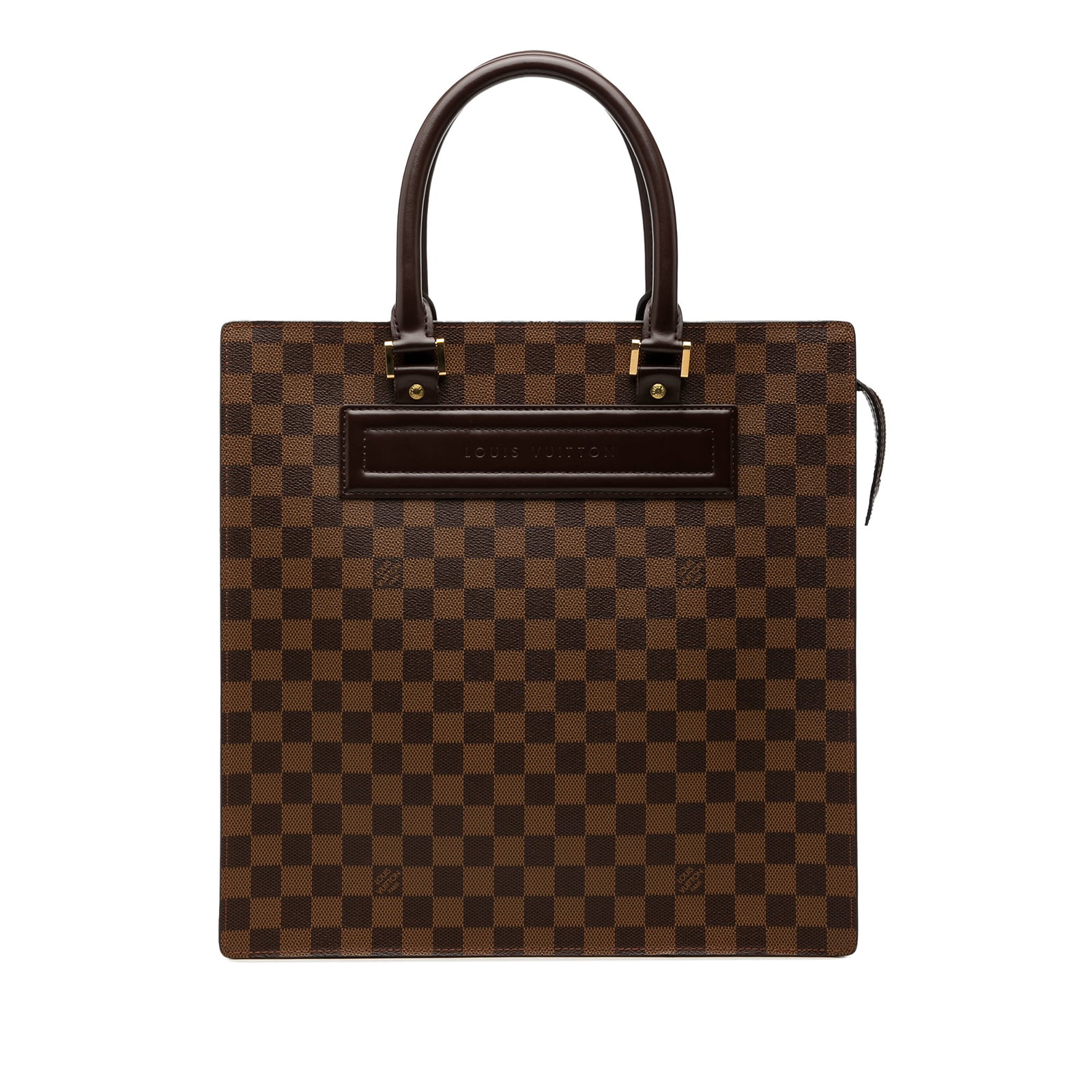 Louis Vuitton Venice Sac Plat GM Damier Ebene Tote Bag: Louis Vuitton Venice Sac Plat GM Damier Ebene Tote Bag Louis Vuitton Damier Ebene Venice Sac Plat GM bag in brown damier canvas with leather trim and rolled leather handles. It features a top zip clos
