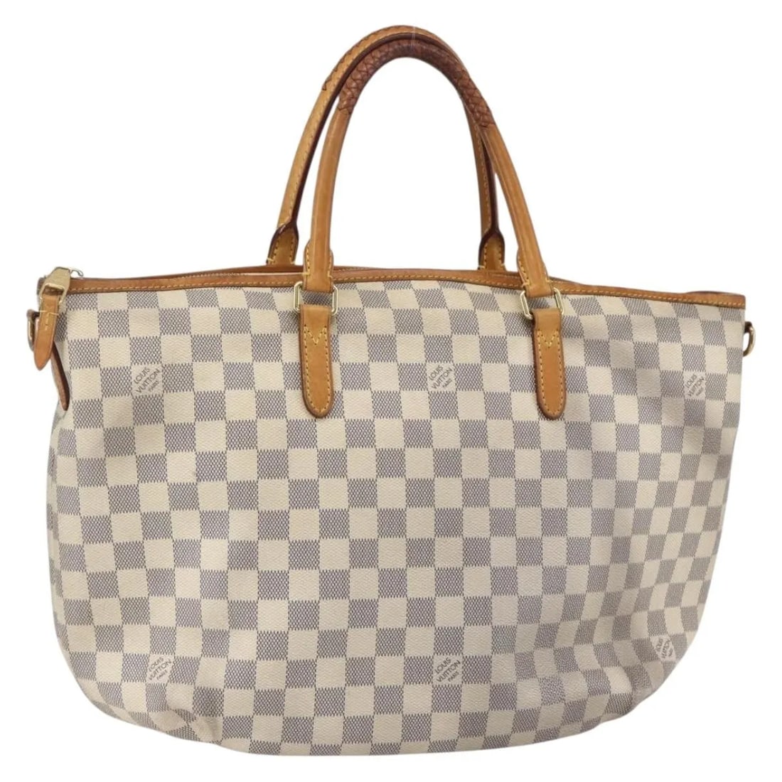 Louis Vuitton Riviera MM White Canvas Handbag: Louis Vuitton Riviera MM White Canvas Handbag Louis Vuitton Riviera Damier Azur MM handbag crafted from canvas with leather accents. This pre-owned women's handbag features a white color and displays 