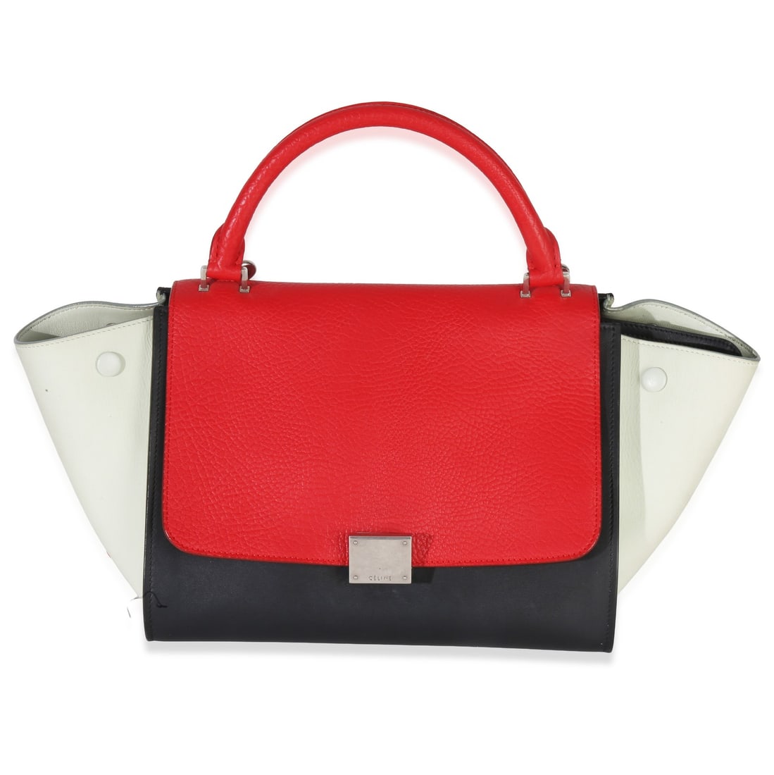 Celine Small Trapeze Leather Shoulder Bag Red Black White: Celine Small Trapeze Leather Shoulder Bag Red Black White This Celine Small Trapeze Bag features a striking combination of red, black, and white grained calfskin leather. Made in Italy, the bag offers