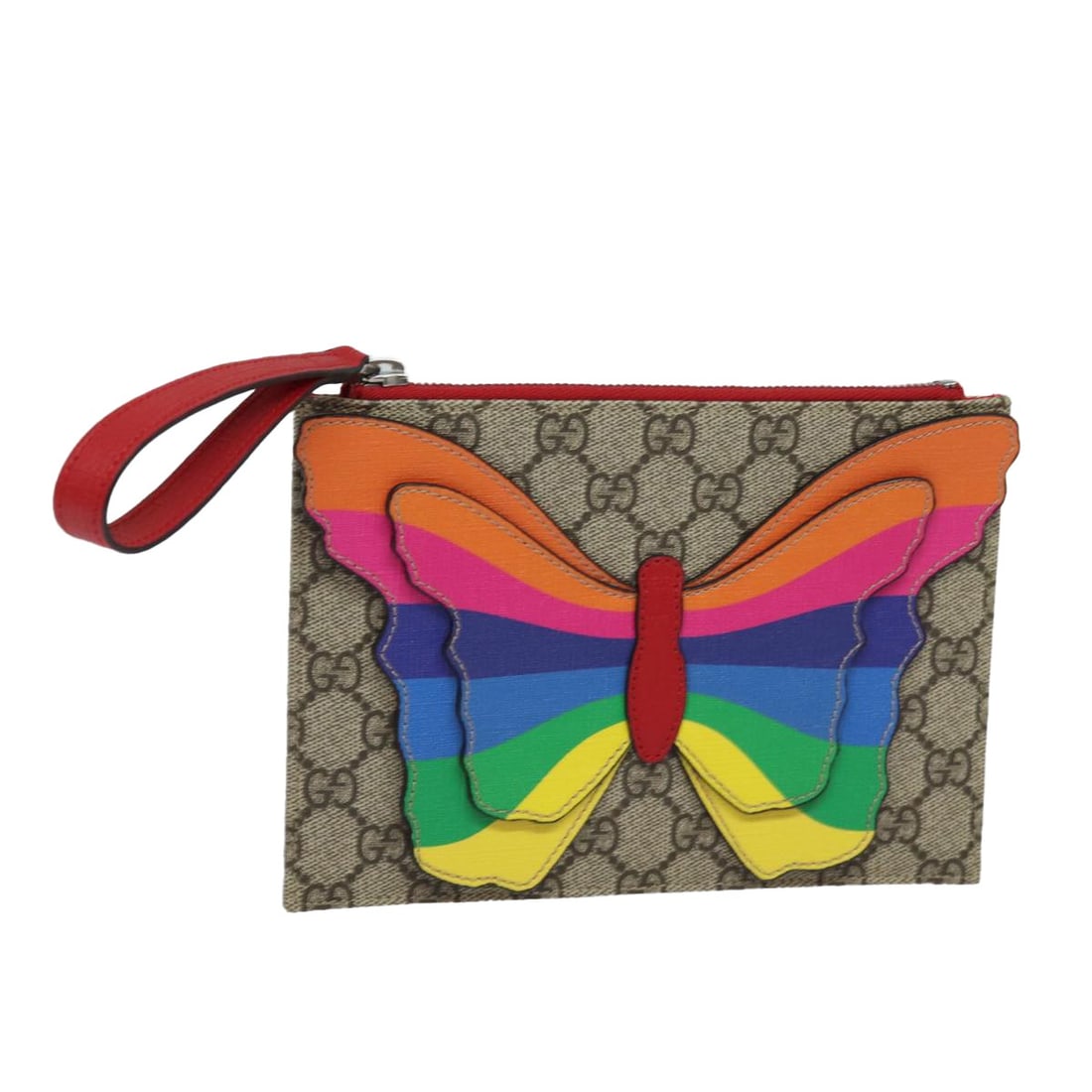 Gucci 550781 GG Supreme Butterfly PVC Clutch Beige with Dust Bag: Gucci 550781 GG Supreme Butterfly PVC Clutch Beige with Dust Bag Gucci GG Supreme Butterfly clutch bag in beige PVC leather/GG canvas. Made in Italy, it features a clutch bag style and comes with a du