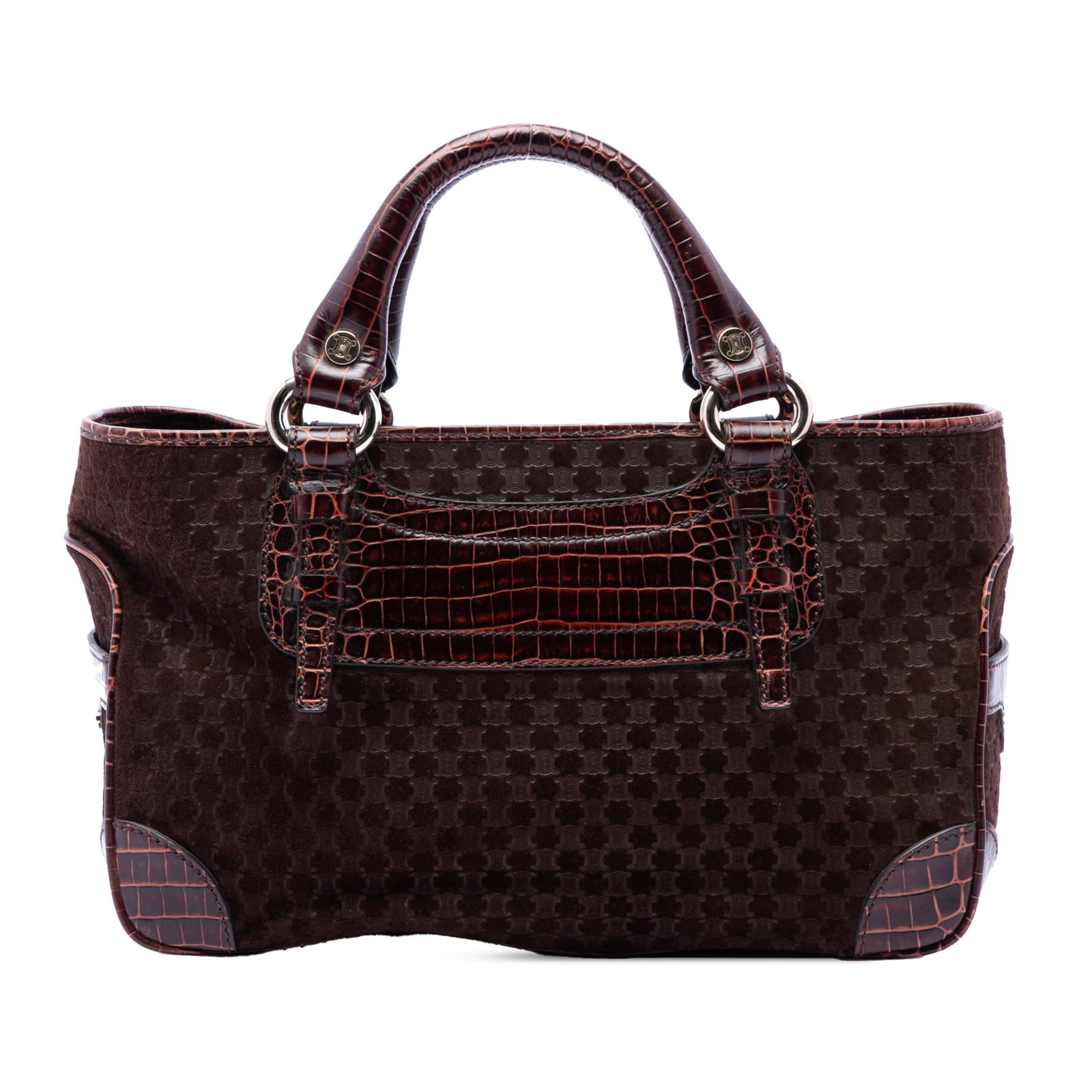 Celine Boogie Macadam Suede Brown Tote Bag: Celine Boogie Macadam Suede Brown Tote Bag This Celine Macadam Suede Boogie Handbag features a brown suede body with embossed leather trim, rolled leather handles, an open top design, an interior zip 